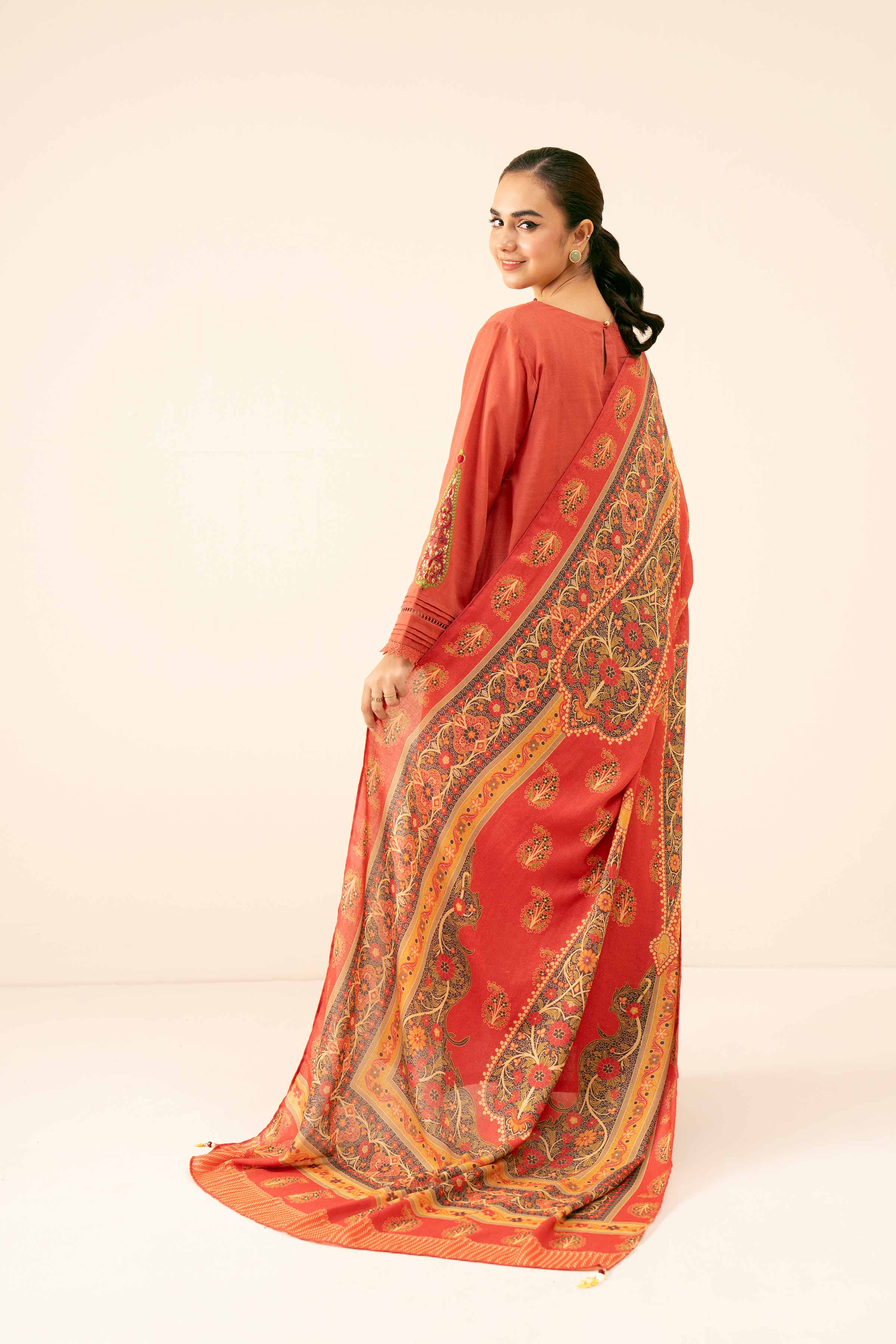 NishatUK - Brown Embroidered Khaddar 2-piece unstitched Dress