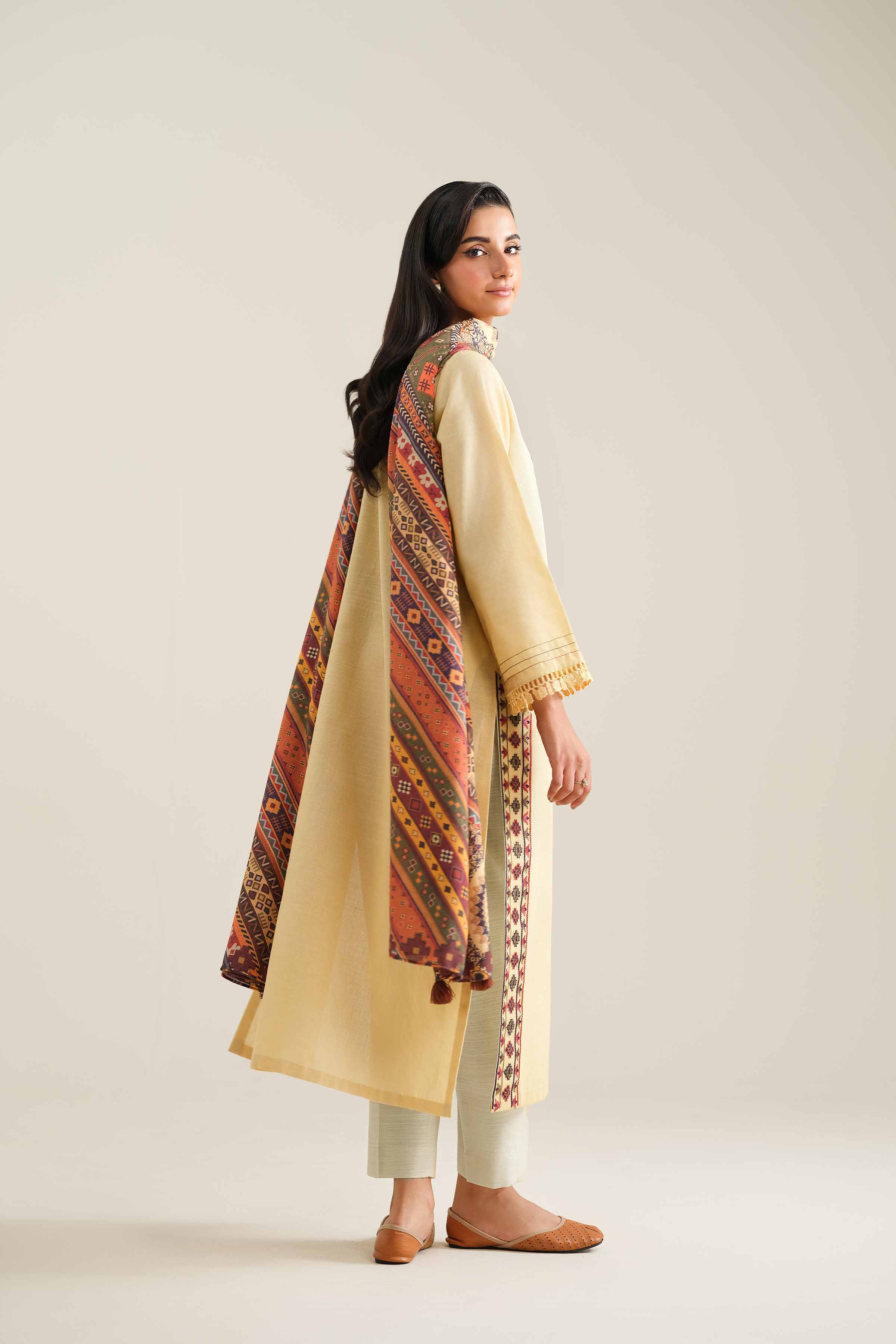 NishatUK - Brown Embroidered Khaddar 2-piece unstitched Dress