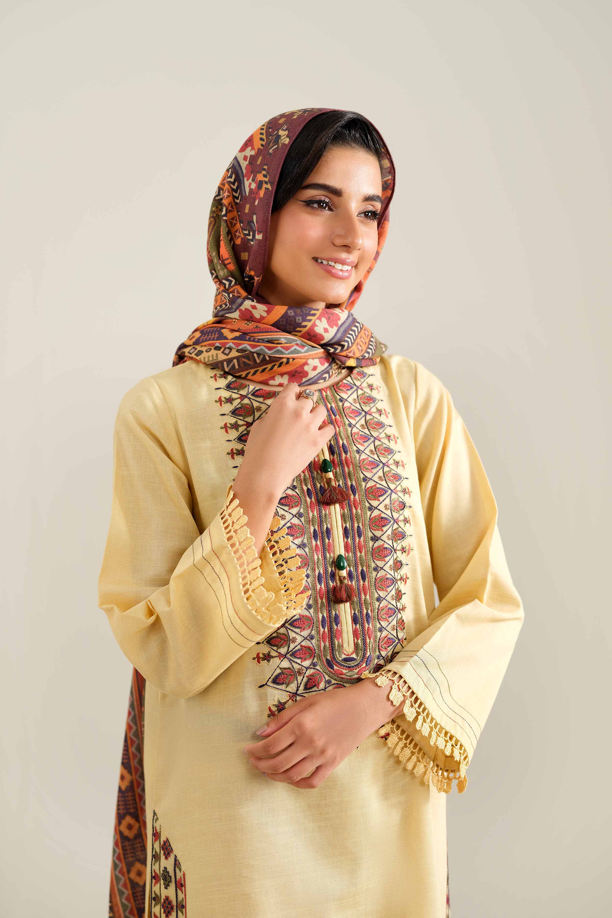 NishatUK - Brown Embroidered Khaddar 2-piece unstitched Dress