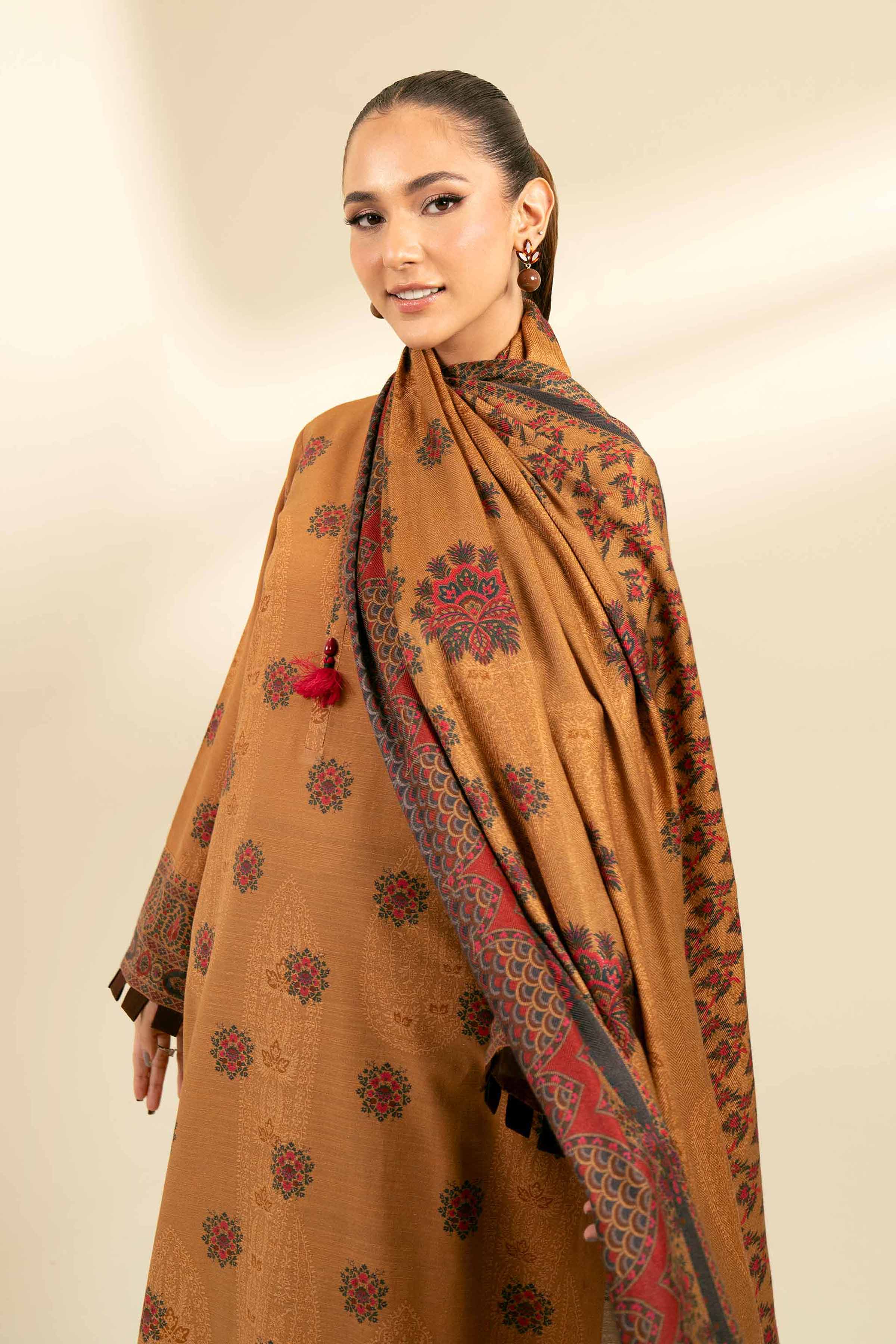NishatUK - Brown Printed Cotton 2-piece unstitched Dress
