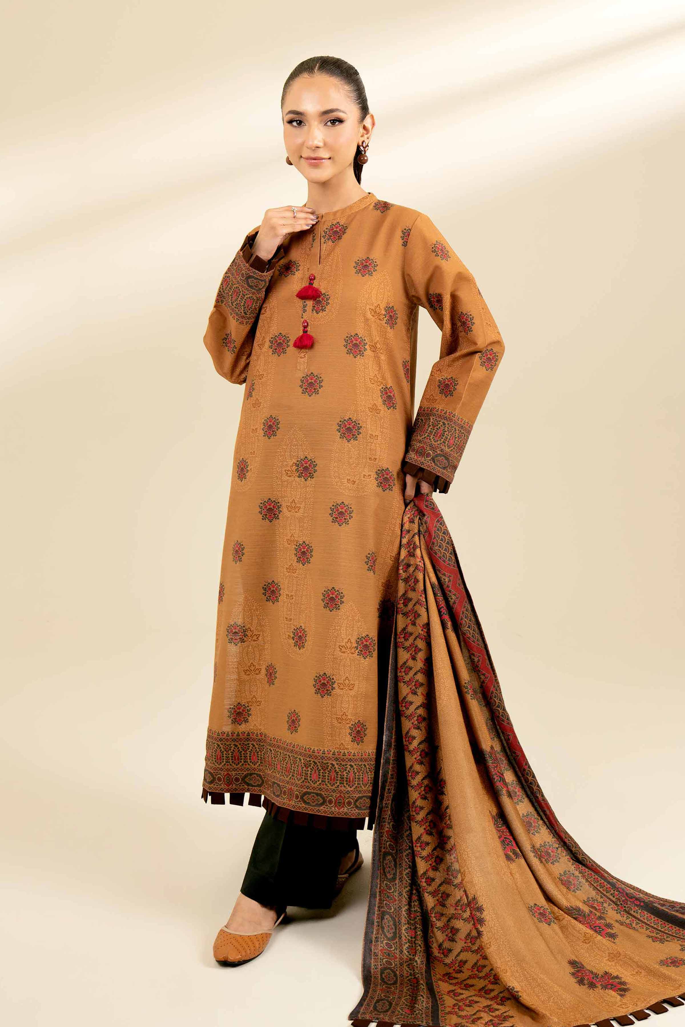 NishatUK - Brown Printed Cotton 2-piece unstitched Dress