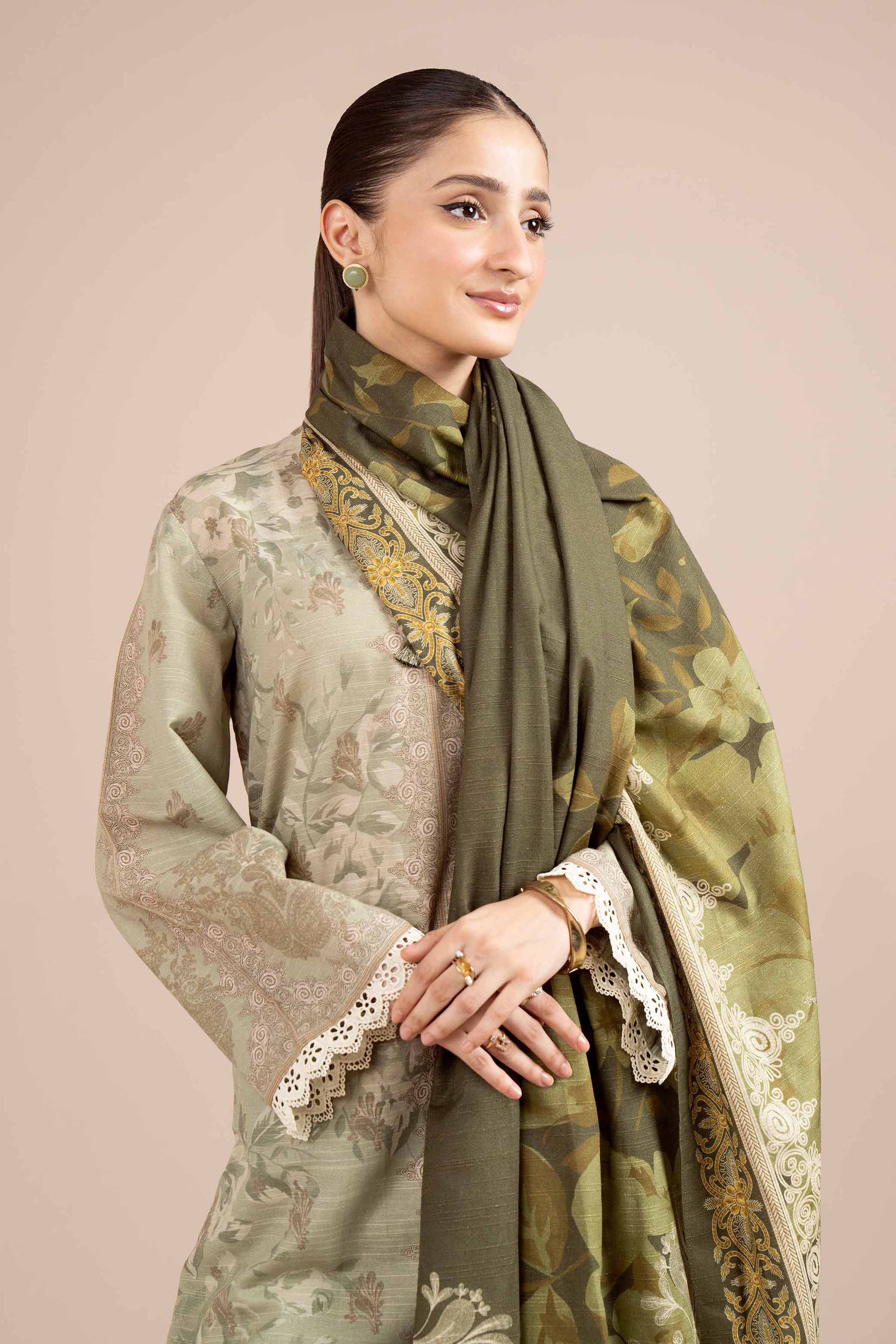 NishatUK - Brown Printed Cotton 3-piece unstitched Suit