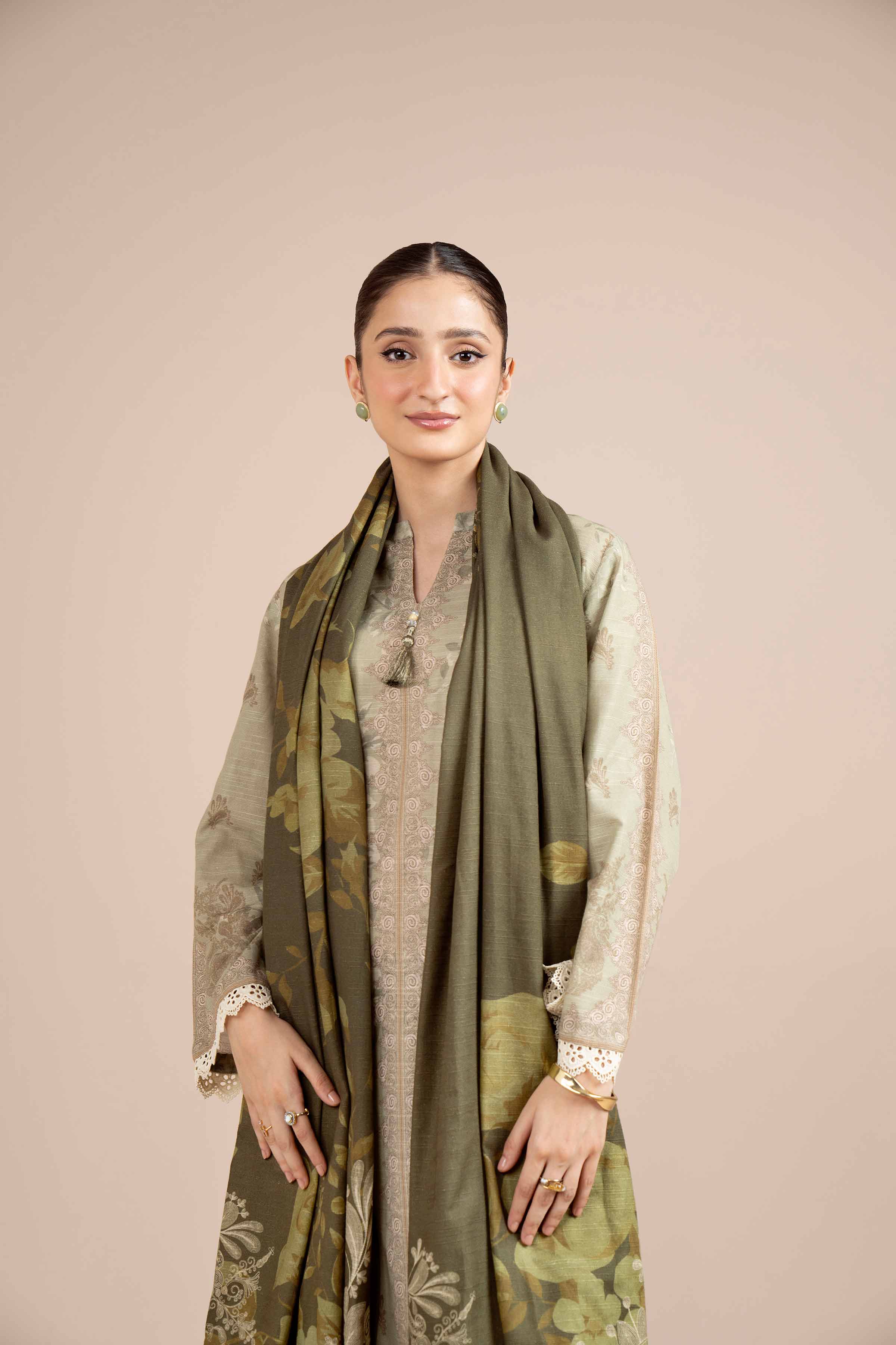 NishatUK - Brown Printed Cotton 3-piece unstitched Suit