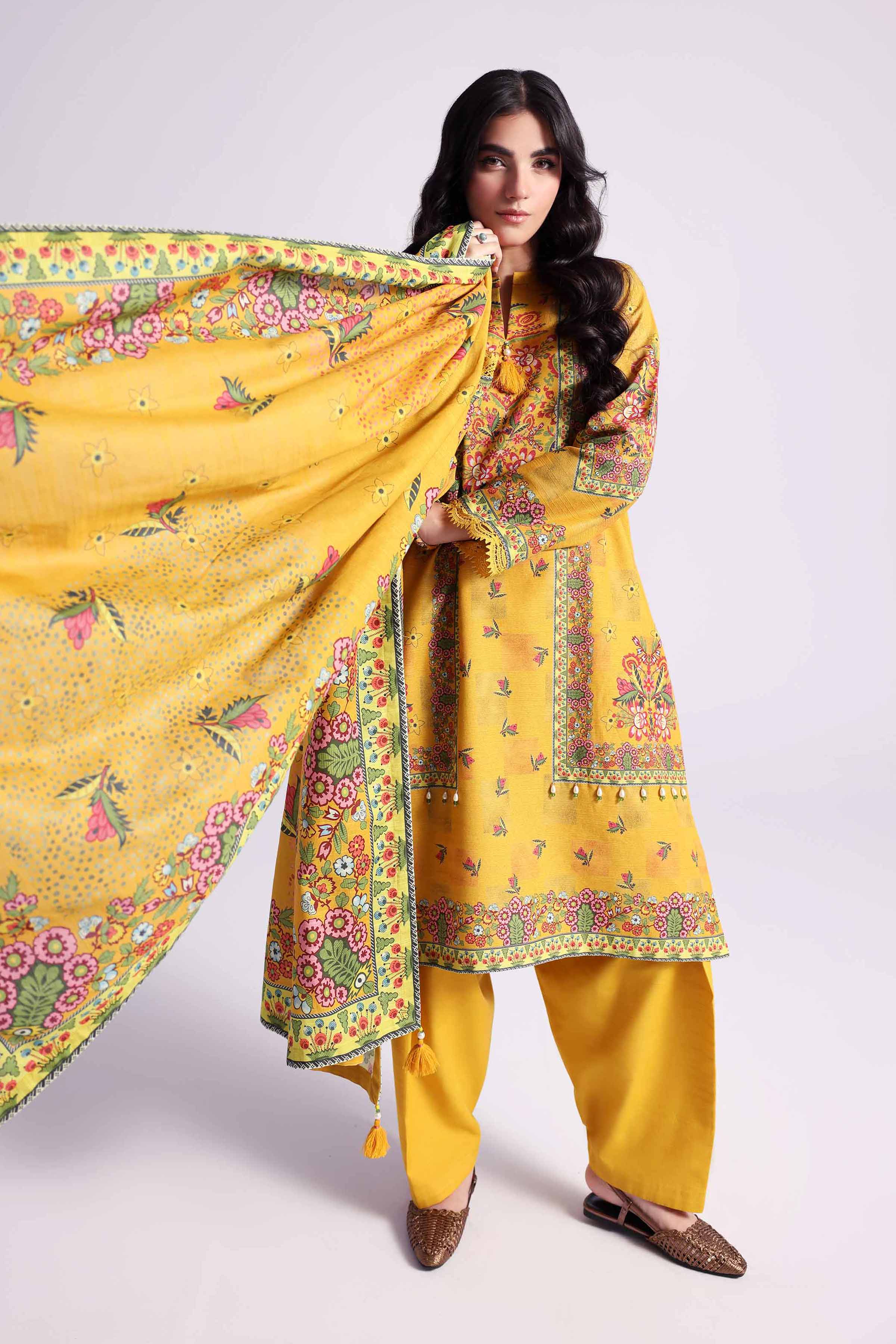NishatUK - Brown Printed Cotton 3-piece unstitched Suit