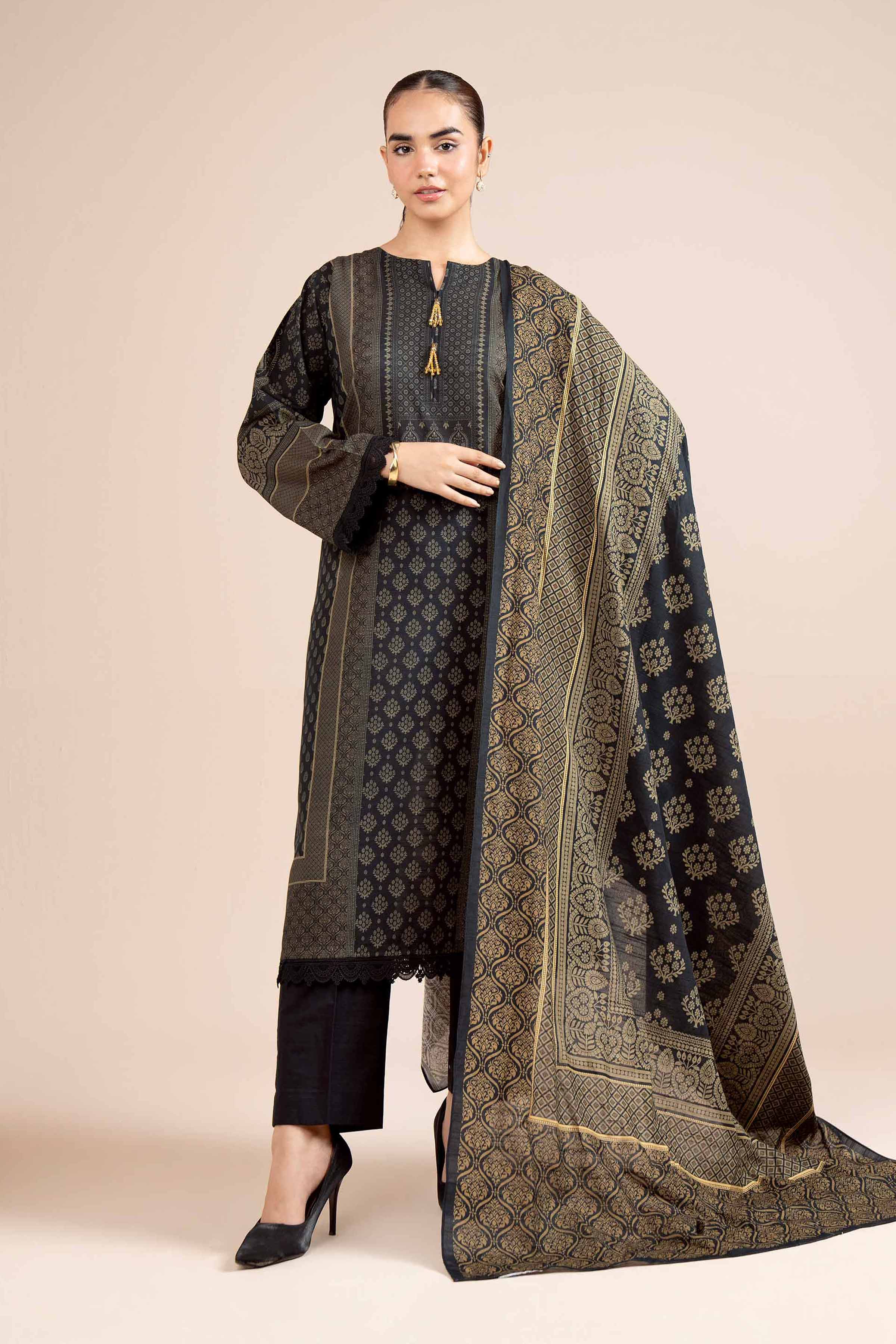 NishatUK - Brown Printed Cotton 3-piece unstitched Suit