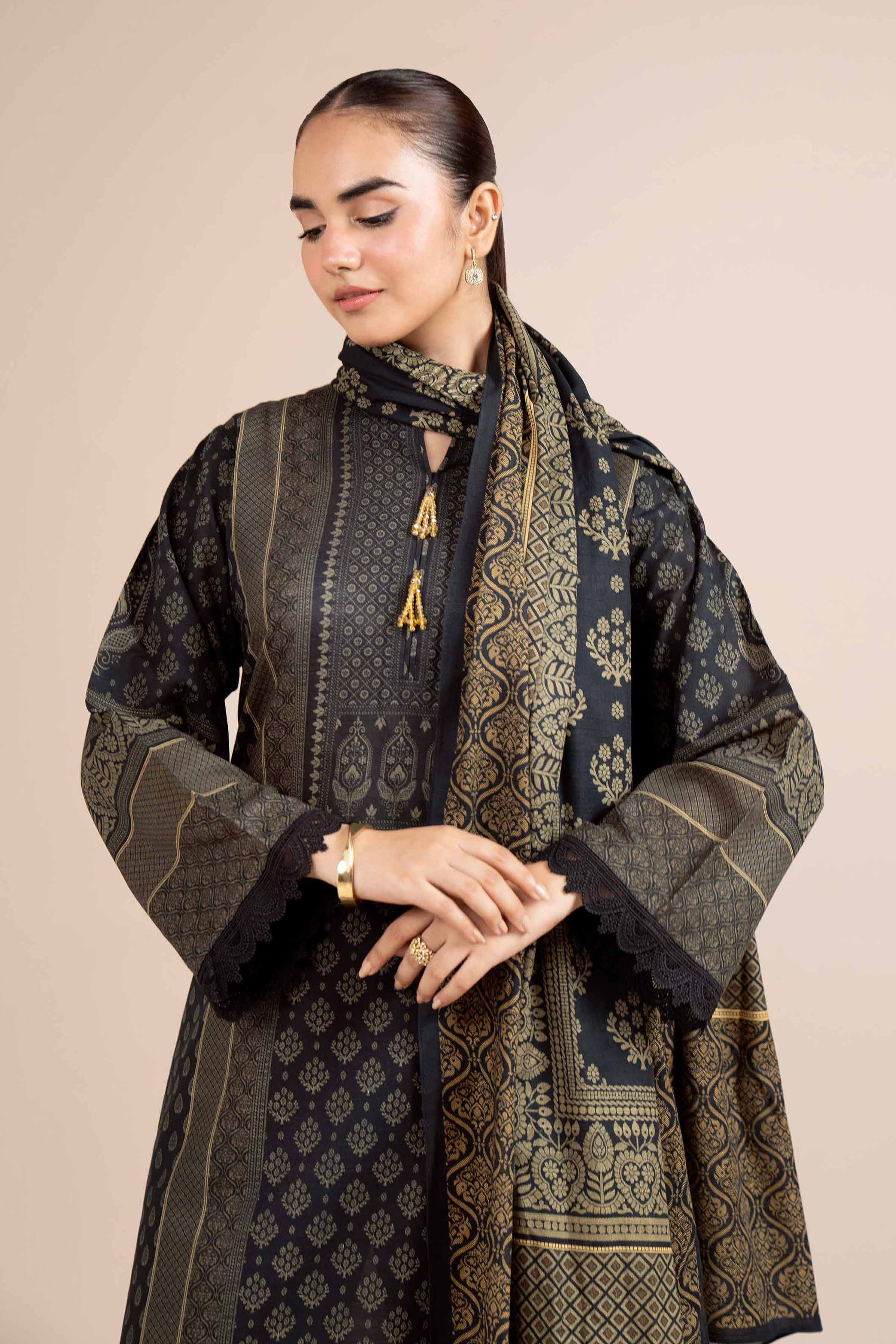 NishatUK - Brown Printed Cotton 3-piece unstitched Suit