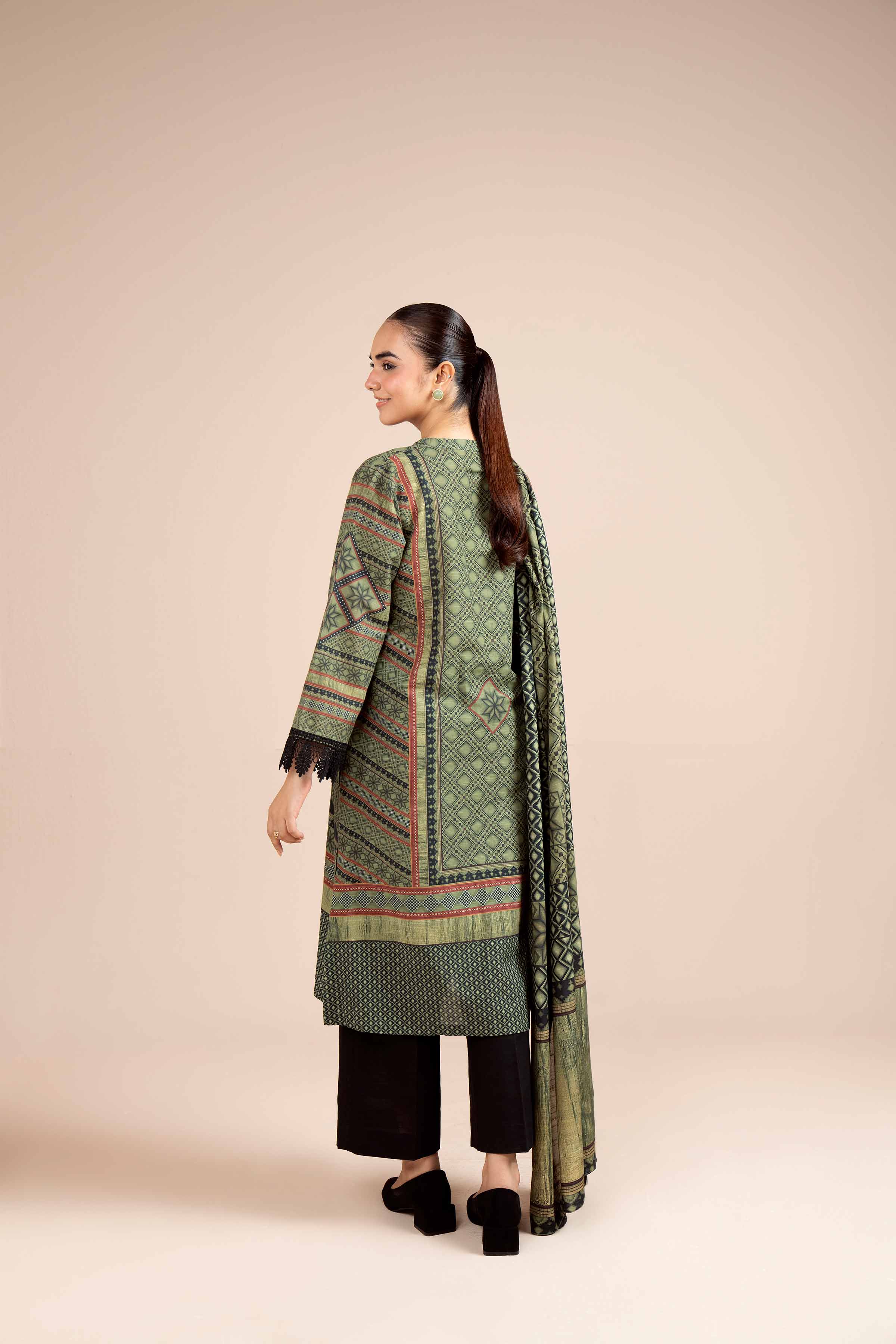 NishatUK - Brown Printed Cotton 3-piece unstitched Suit