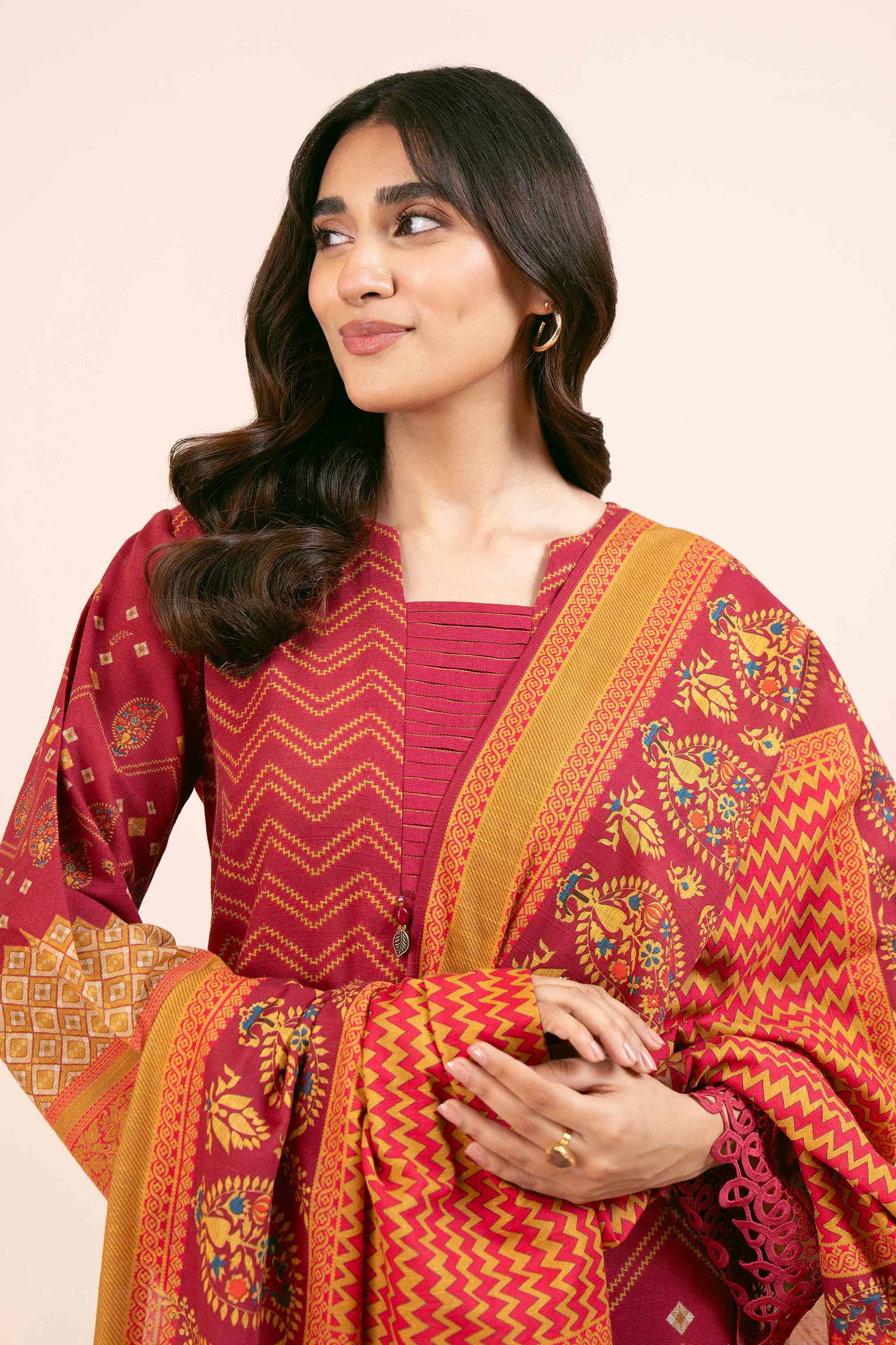 NishatUK - Brown Printed Cotton 3-piece unstitched Suit