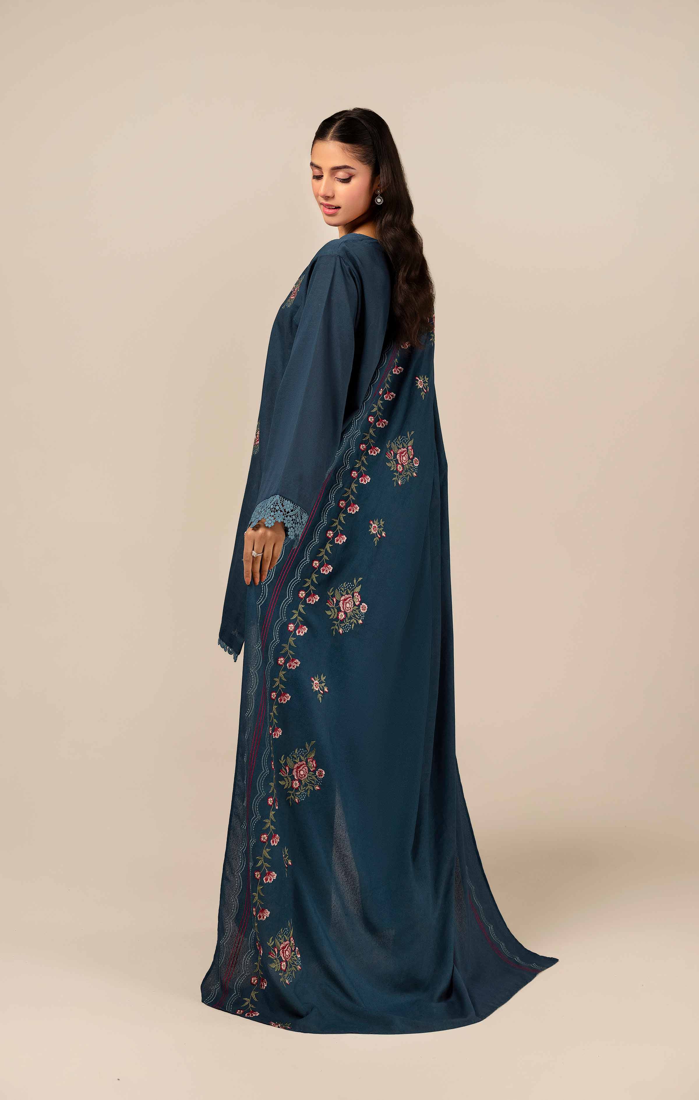 NishatUK - Teal Embroidered Khaddar 3-piece unstitched Suit