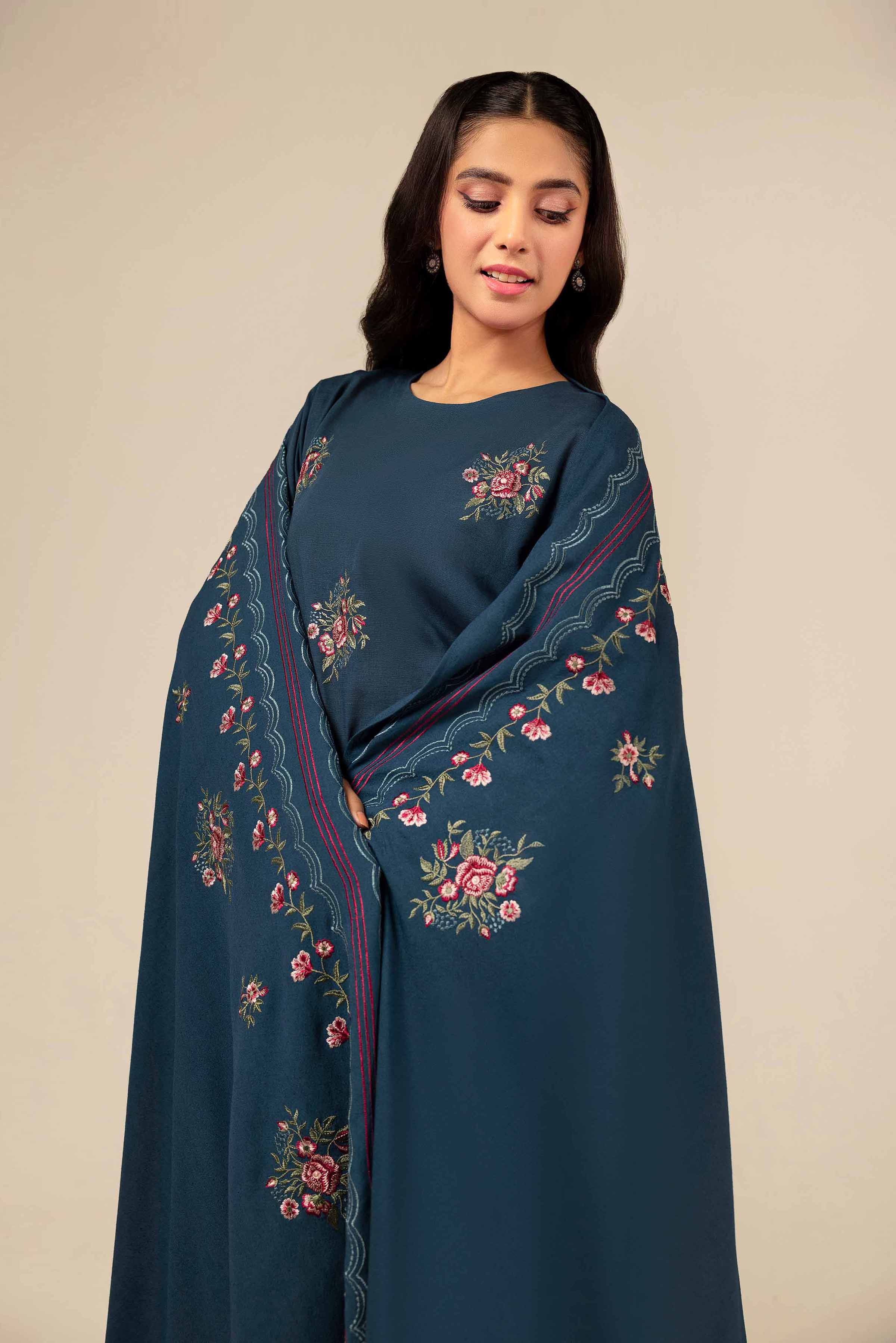 NishatUK - Teal Embroidered Khaddar 3-piece unstitched Suit