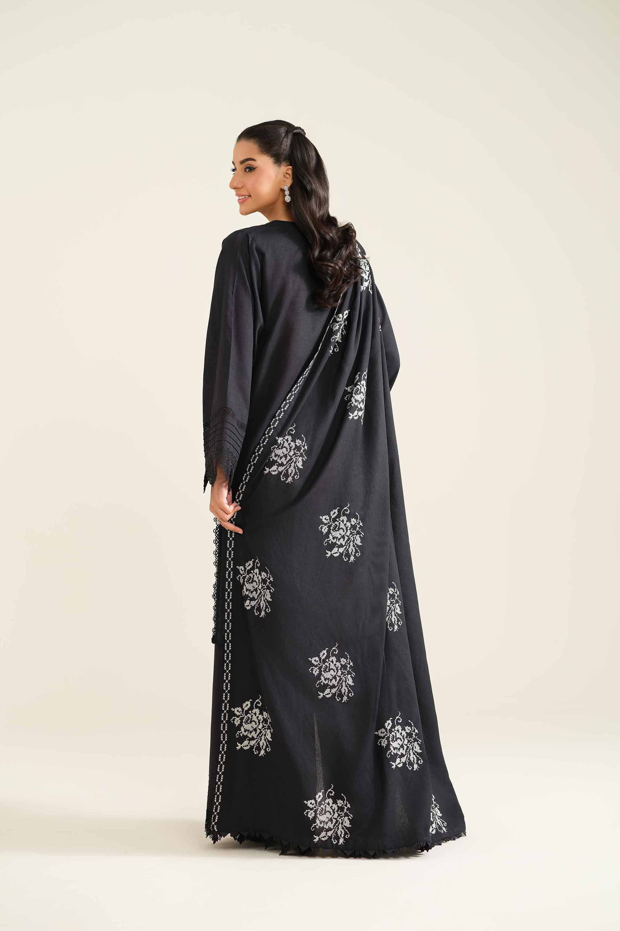 NishatUK - Black Embroidered Khaddar 3-piece unstitched Suit