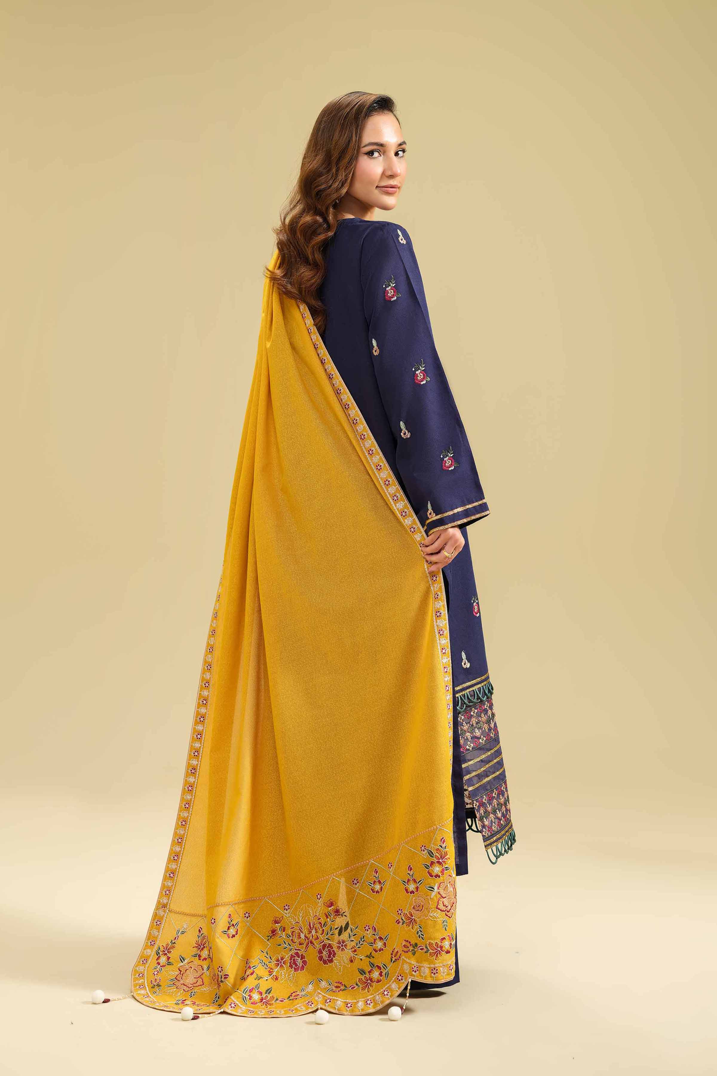 NishatUK - Blue Embroidered Khaddar 3-piece unstitched Suit