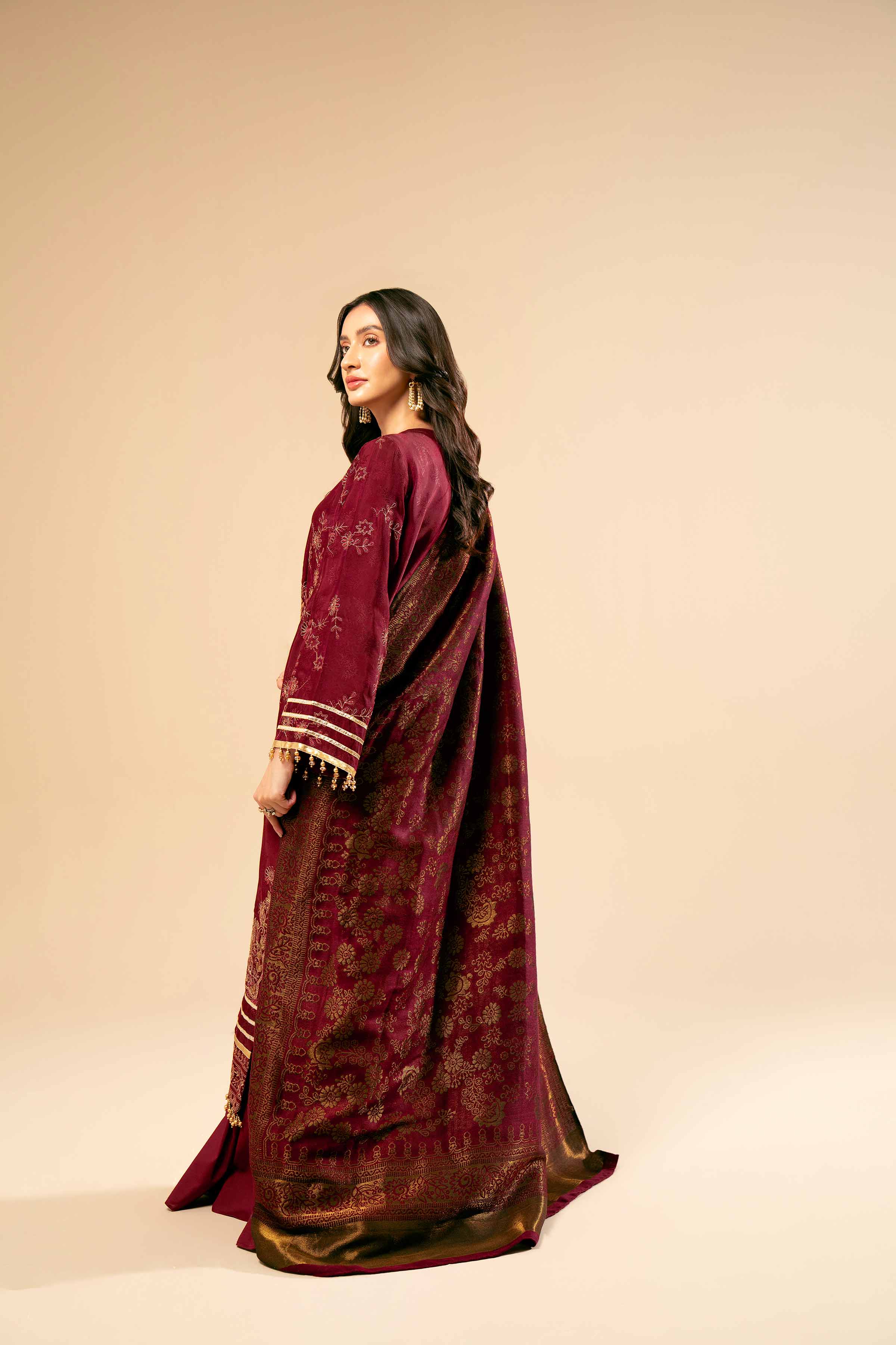 NishatUK - Red Embroidered Jacquard 3-piece unstitched Suit