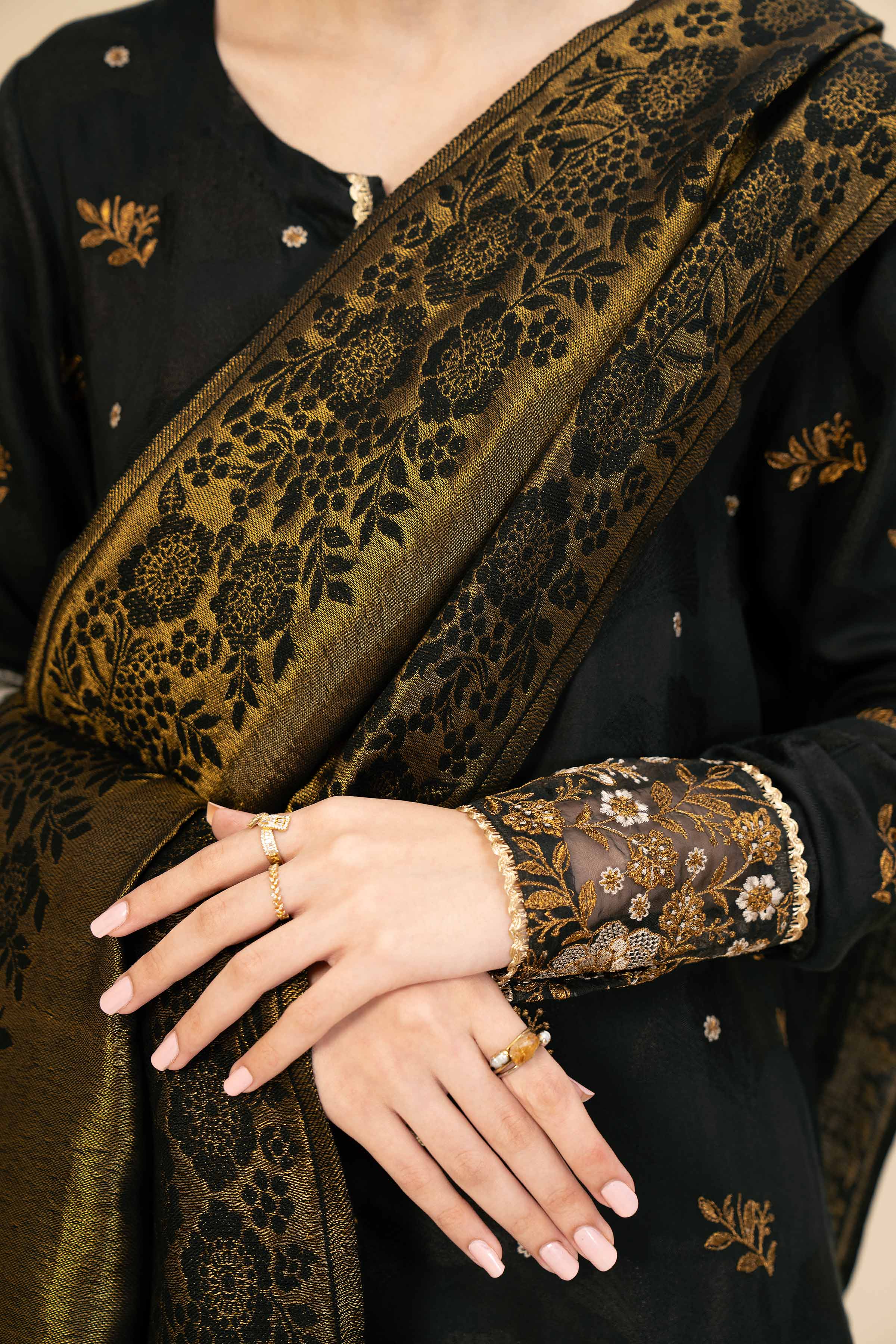 NishatUK - Black Embroidered Jacquard 3-piece unstitched Suit