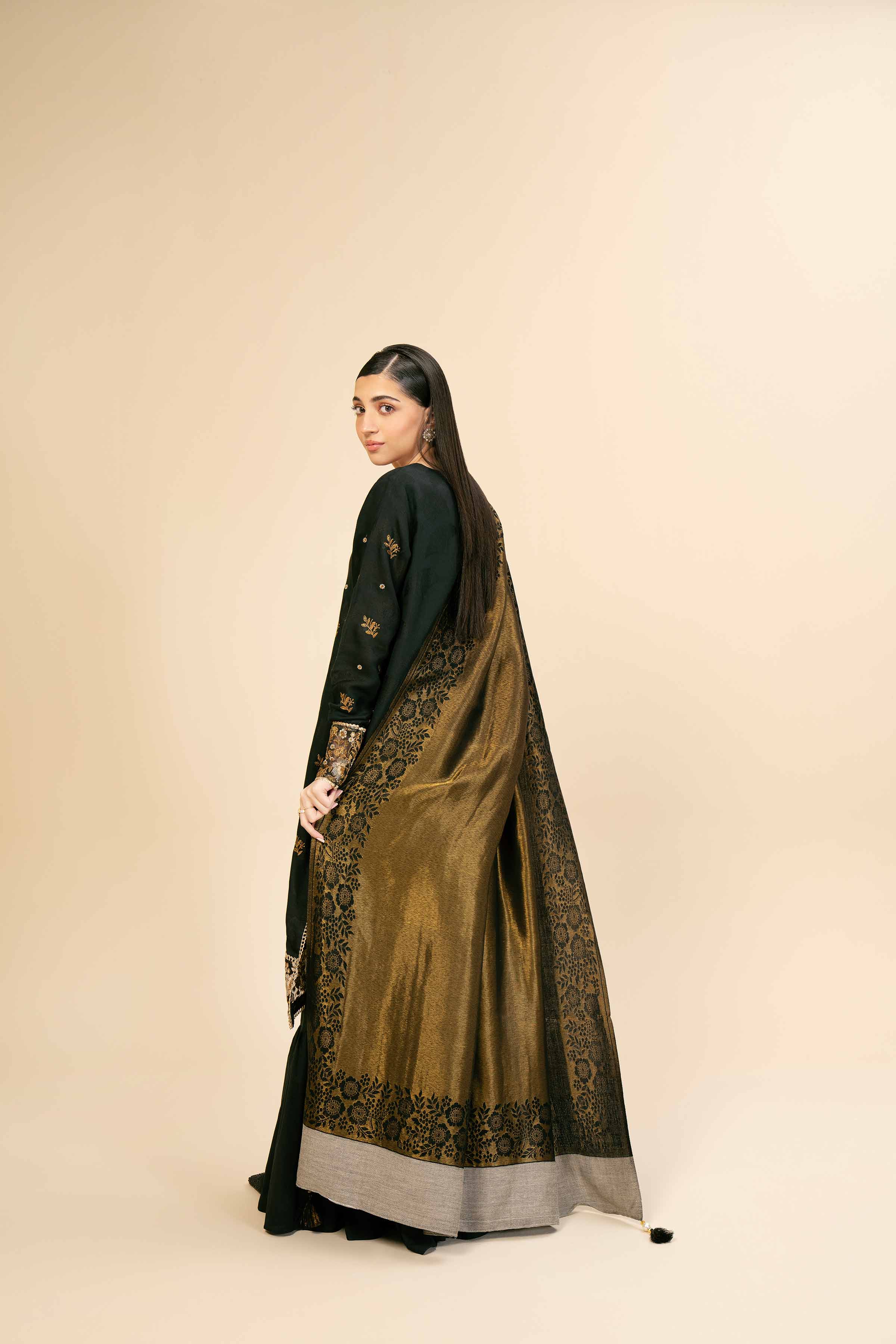 NishatUK - Black Embroidered Jacquard 3-piece unstitched Suit