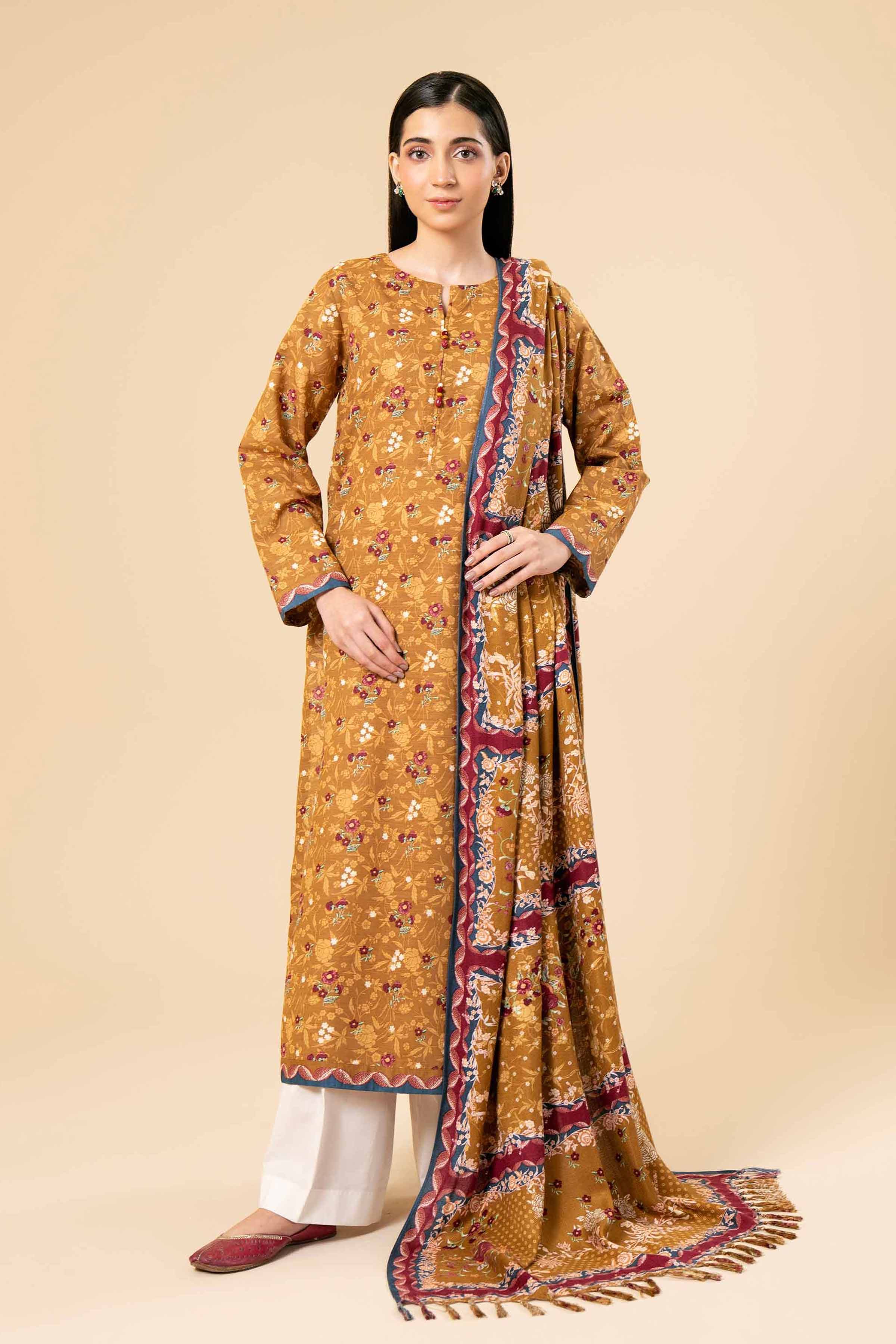 NishatUK - Brown Printed Cotton 2-piece unstitched Dress