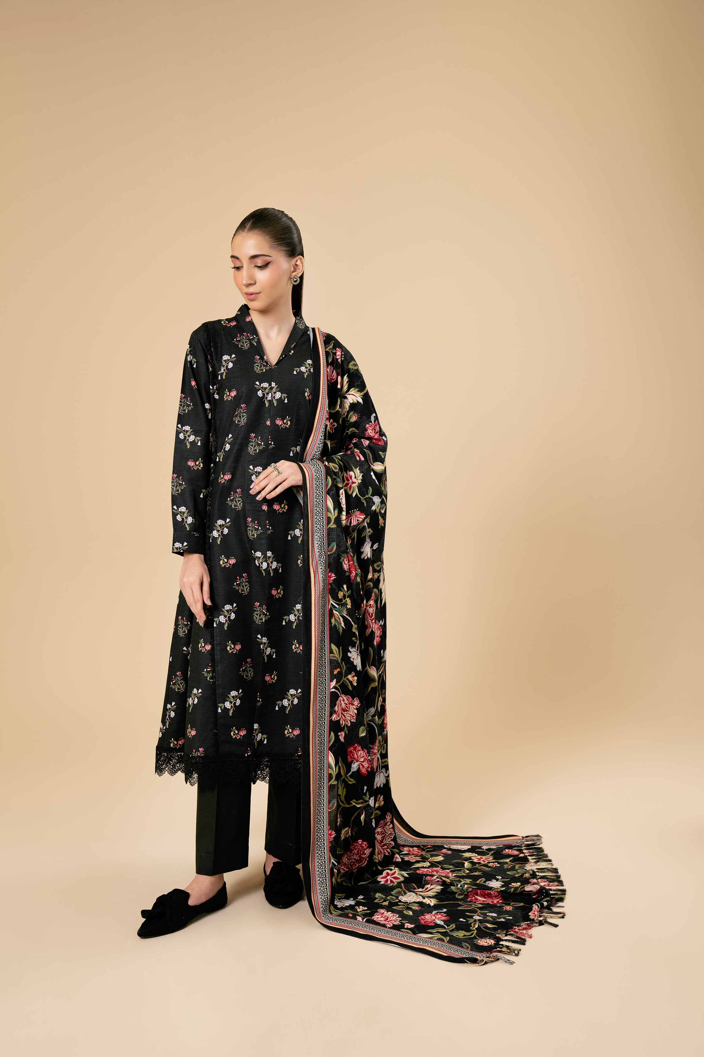 NishatUK - Brown Printed Cotton 2-piece unstitched Dress