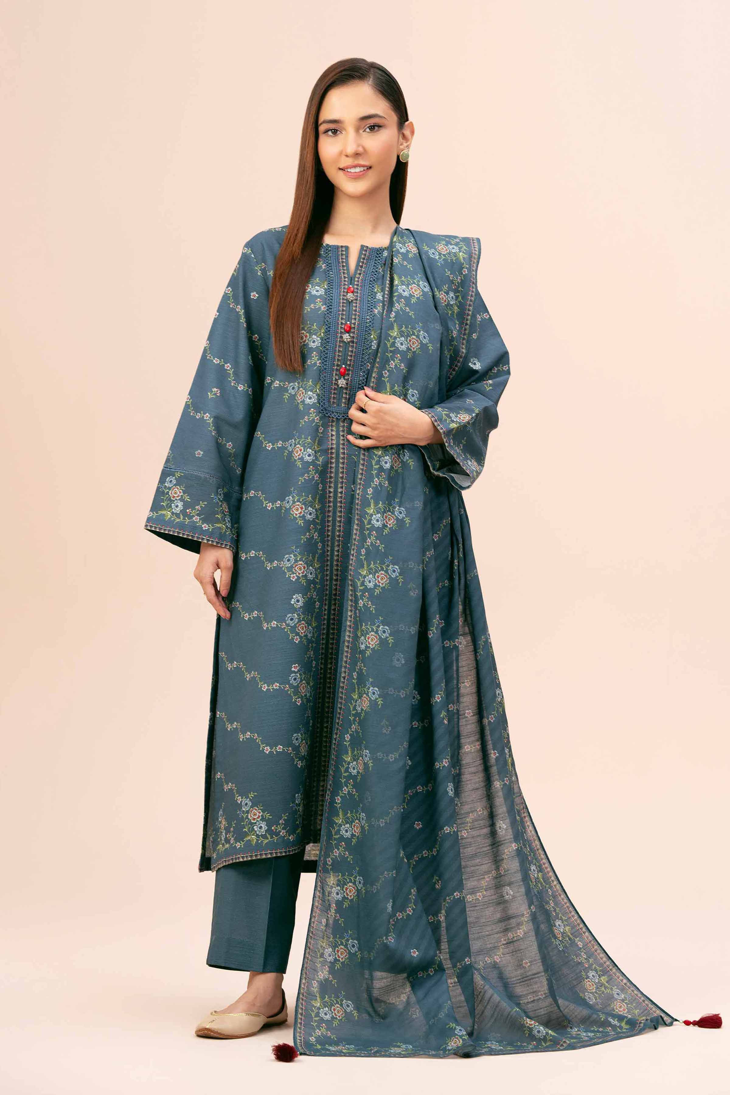 NishatUK - Brown Printed Cotton 3-piece unstitched Suit