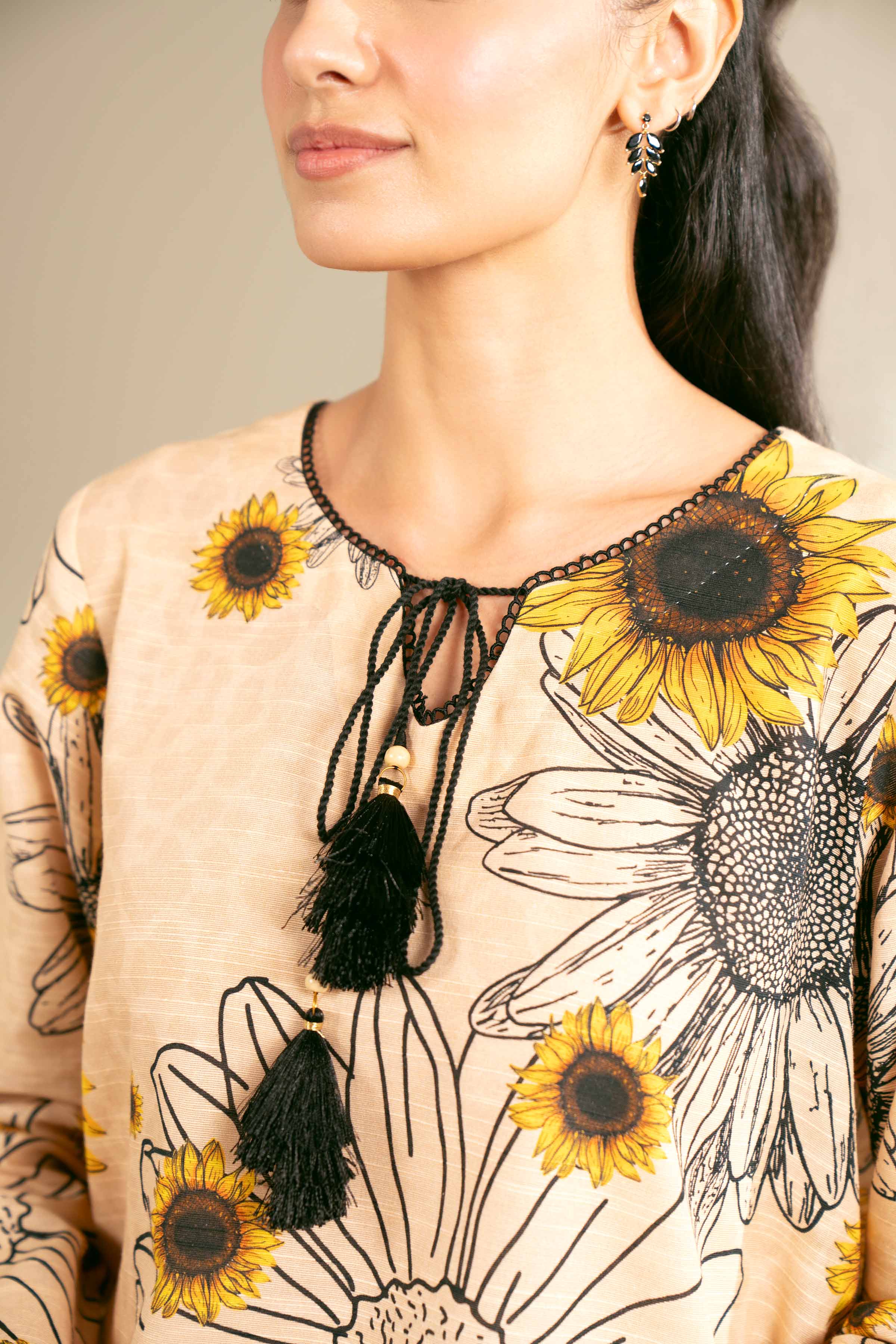 NishatUK - Beige Printed Cotton 3-piece unstitched Suit