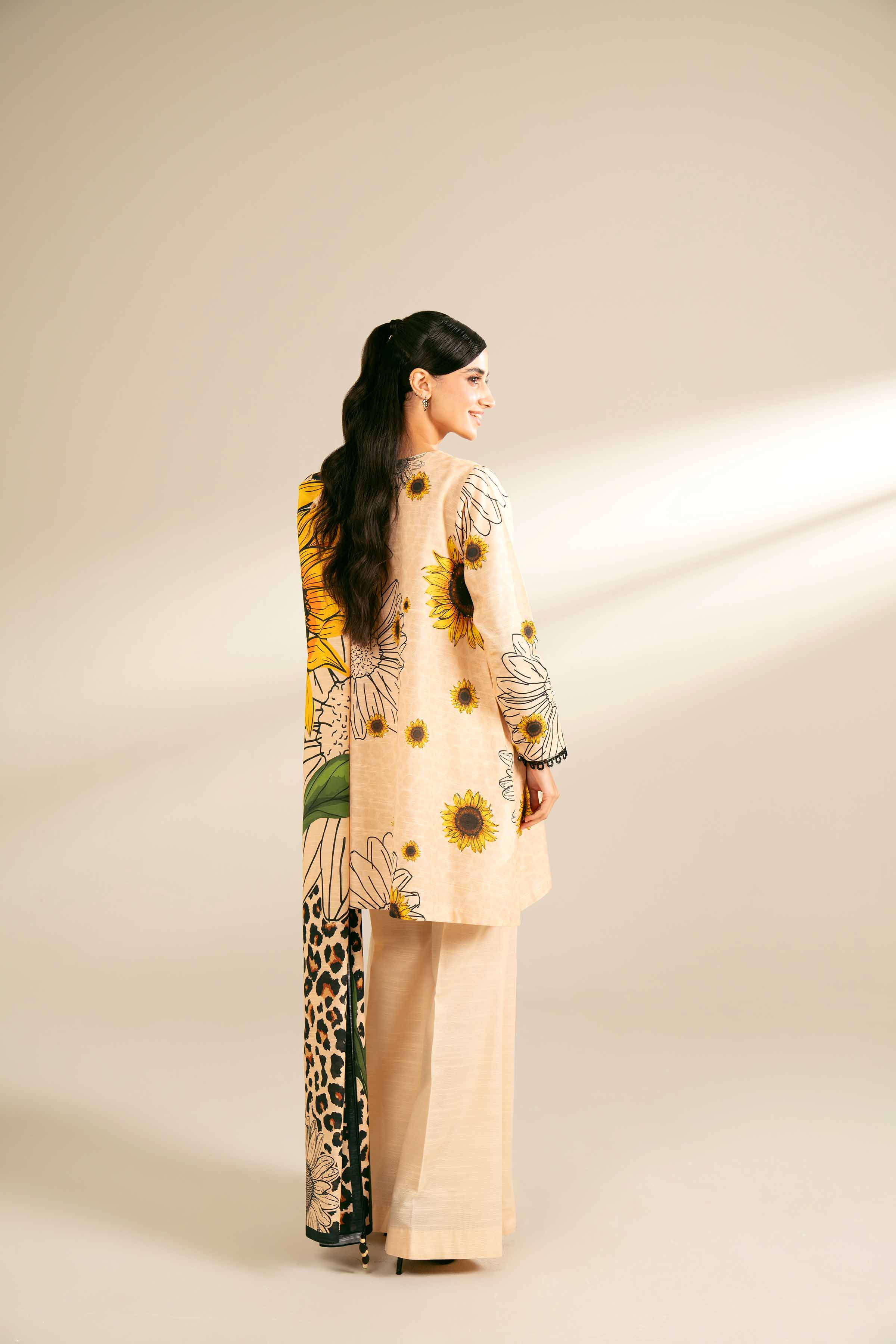 NishatUK - Beige Printed Cotton 3-piece unstitched Suit