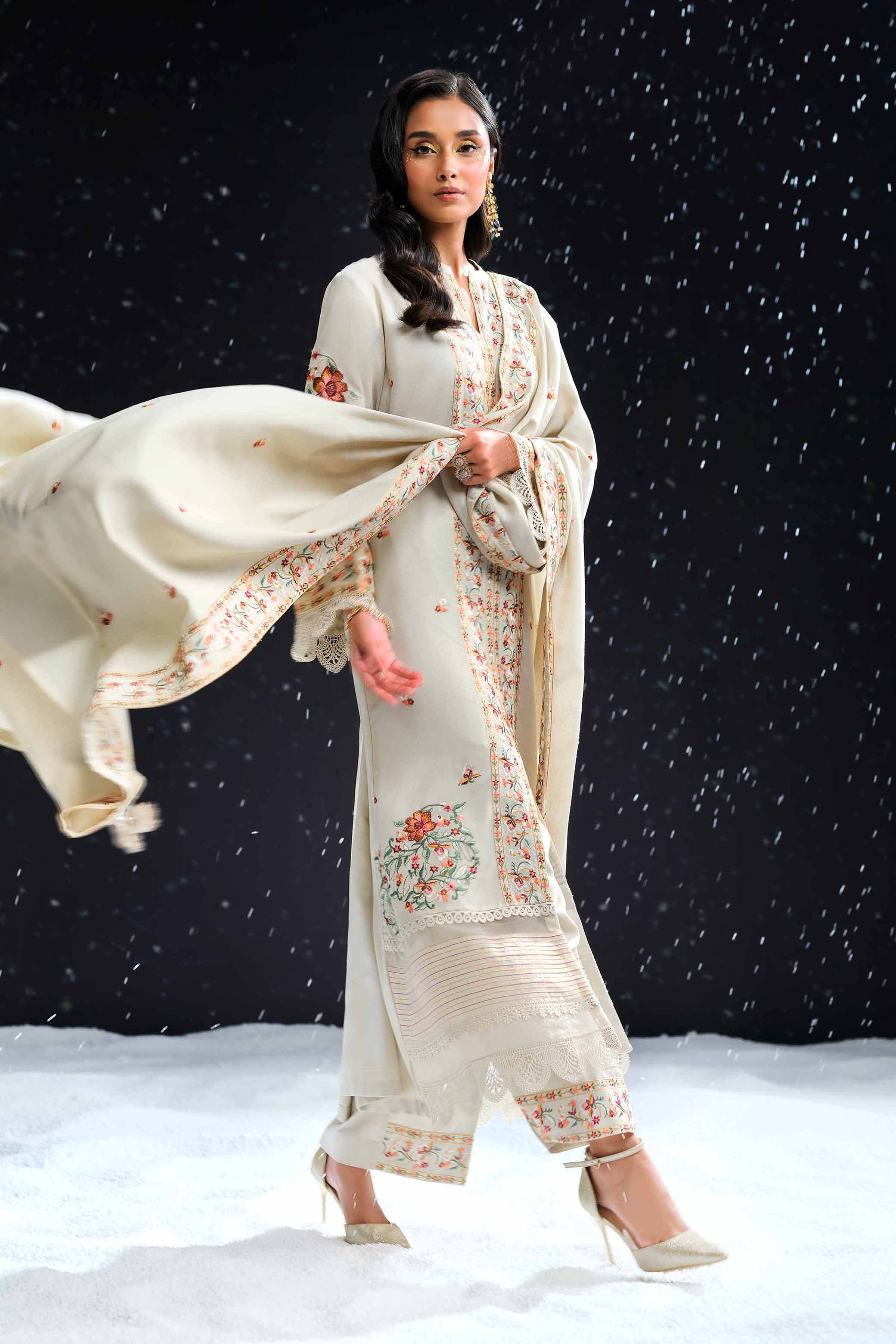 NishatUK - Beige Embroidered Karandi 3-piece unstitched Suit
