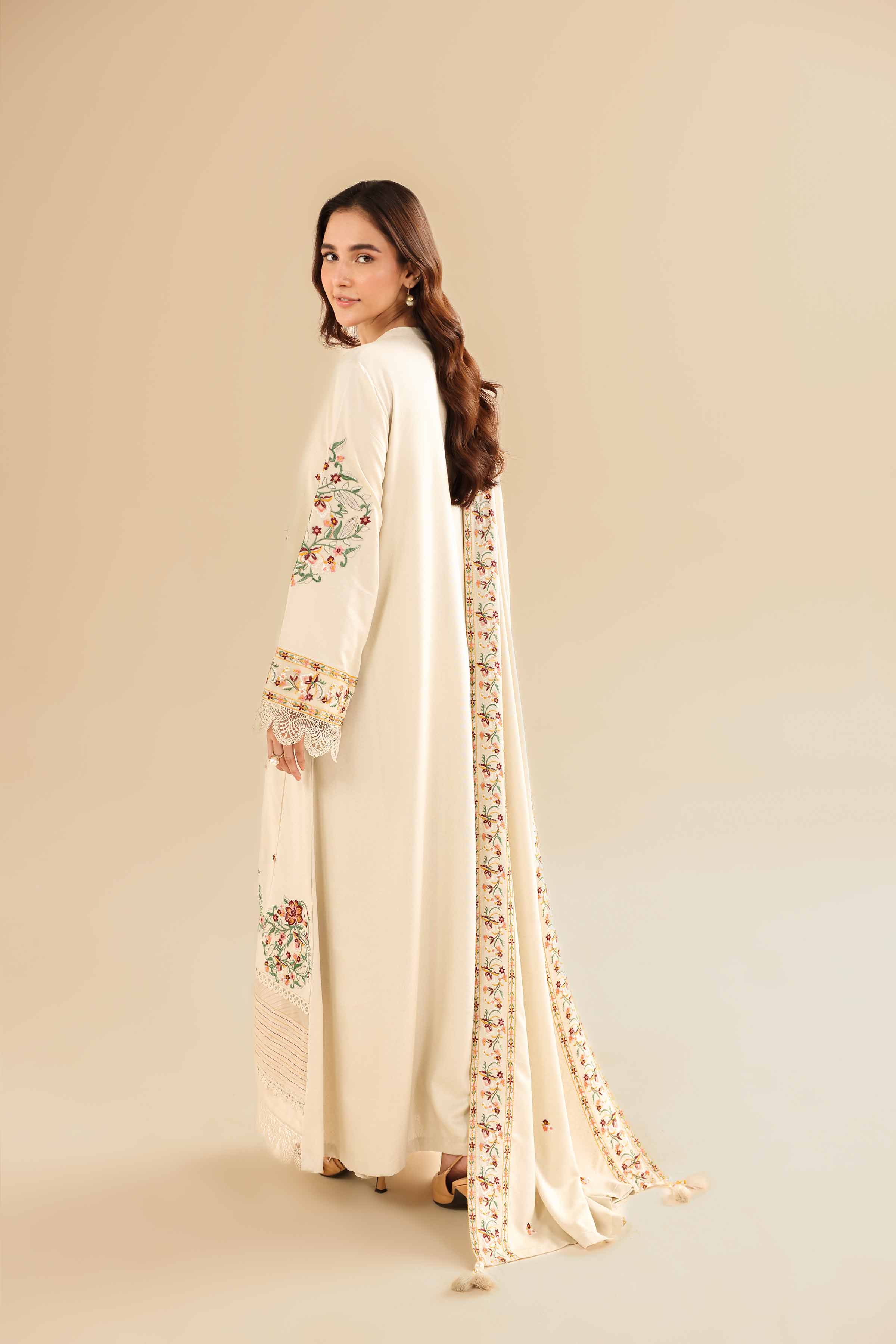 NishatUK - Beige Embroidered Karandi 3-piece unstitched Suit