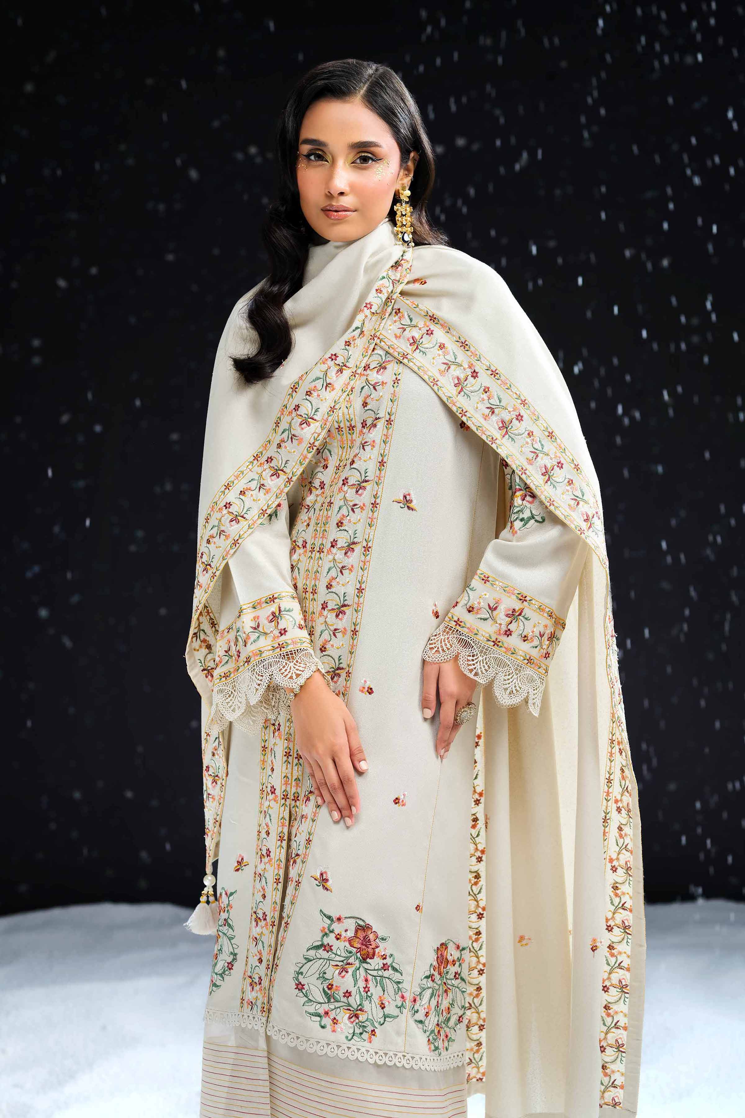 NishatUK - Beige Embroidered Karandi 3-piece unstitched Suit