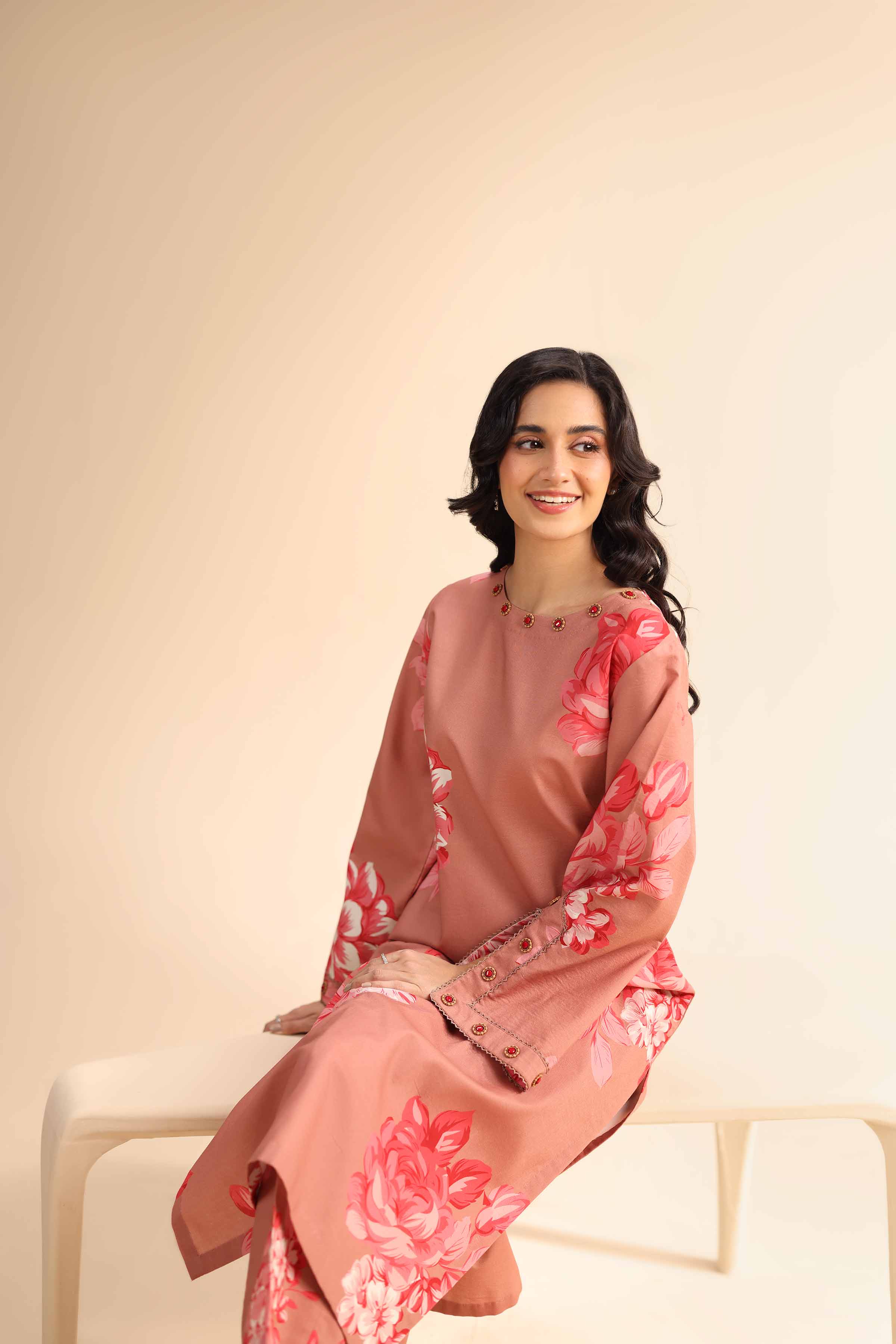 NishatUK - Reddish Brown Printed Cambric 2-piece unstitched Dress