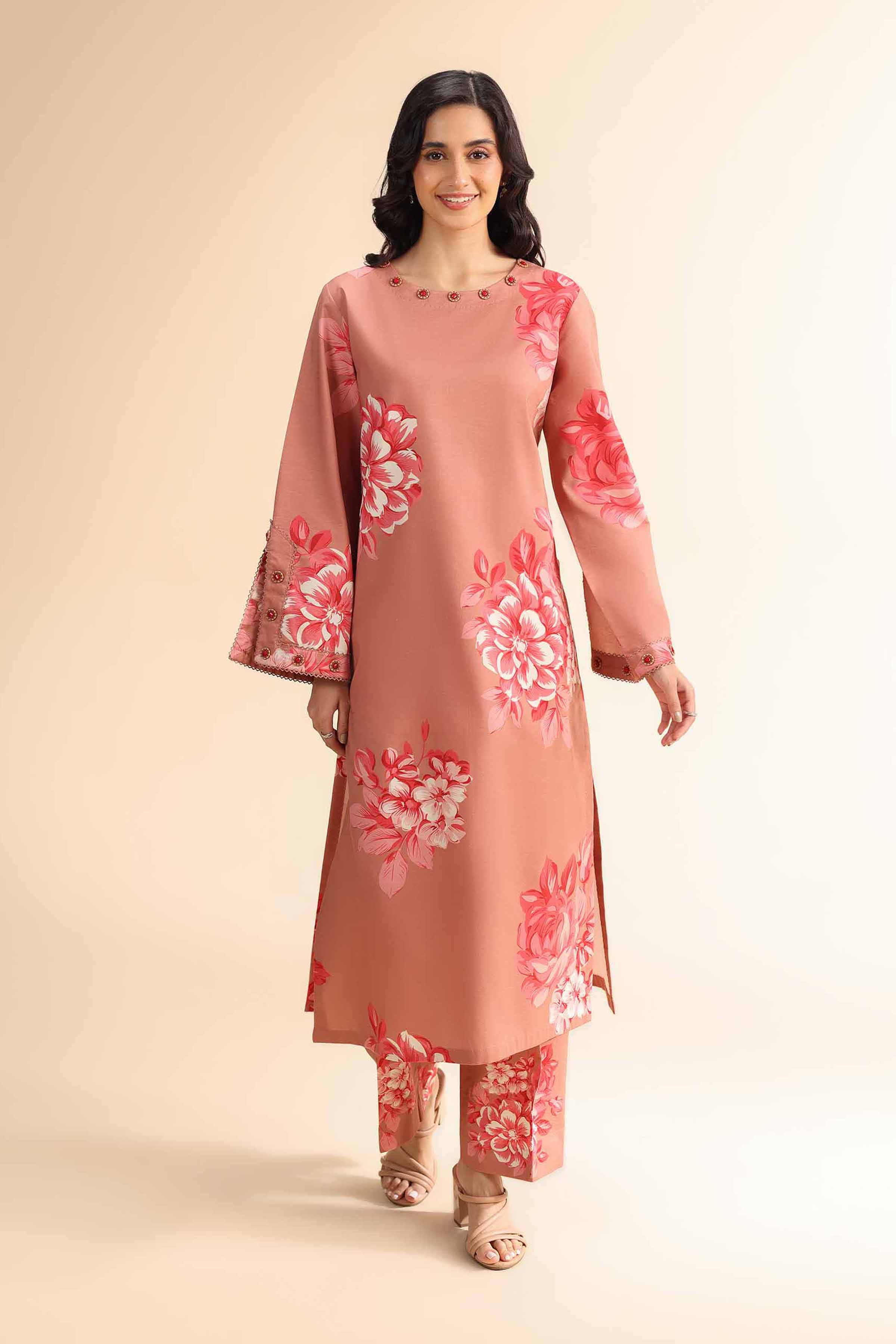 NishatUK - Reddish Brown Printed Cambric 2-piece unstitched Dress