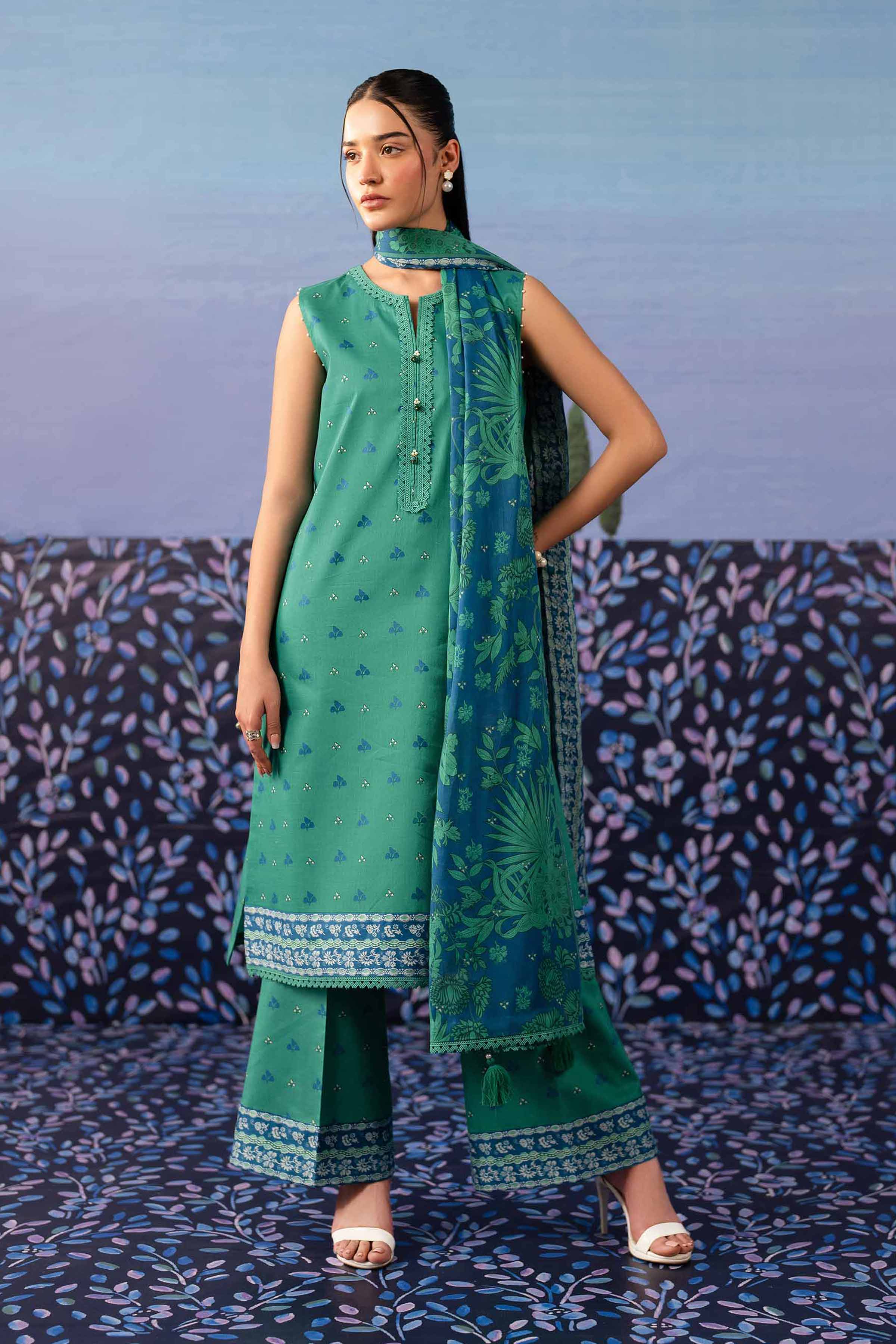 NishatUK - Green Printed Cambric 3-piece unstitched Suit