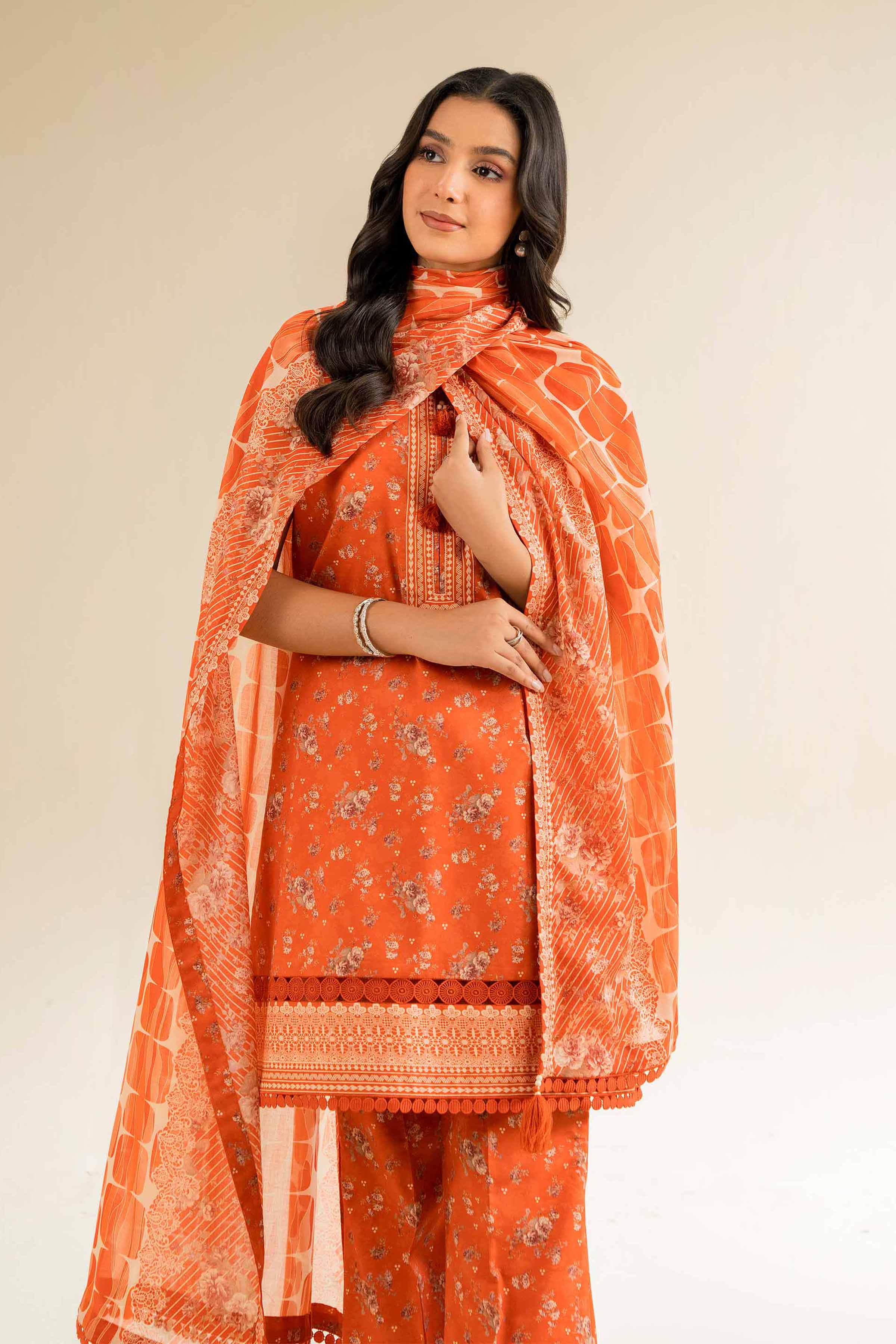NishatUK - Orange Printed Cambric 3-piece unstitched Suit