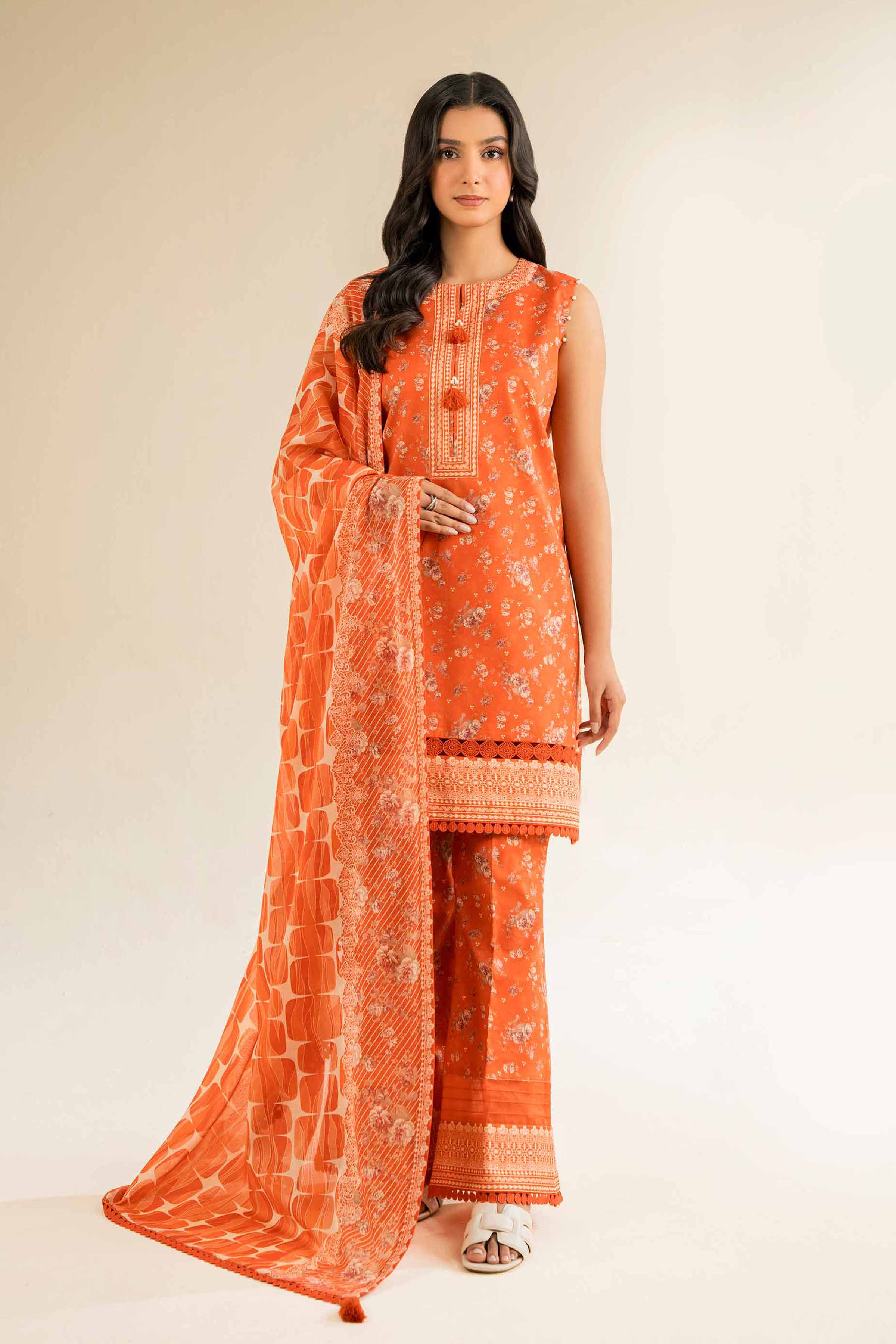 NishatUK - Orange Printed Cambric 3-piece unstitched Suit