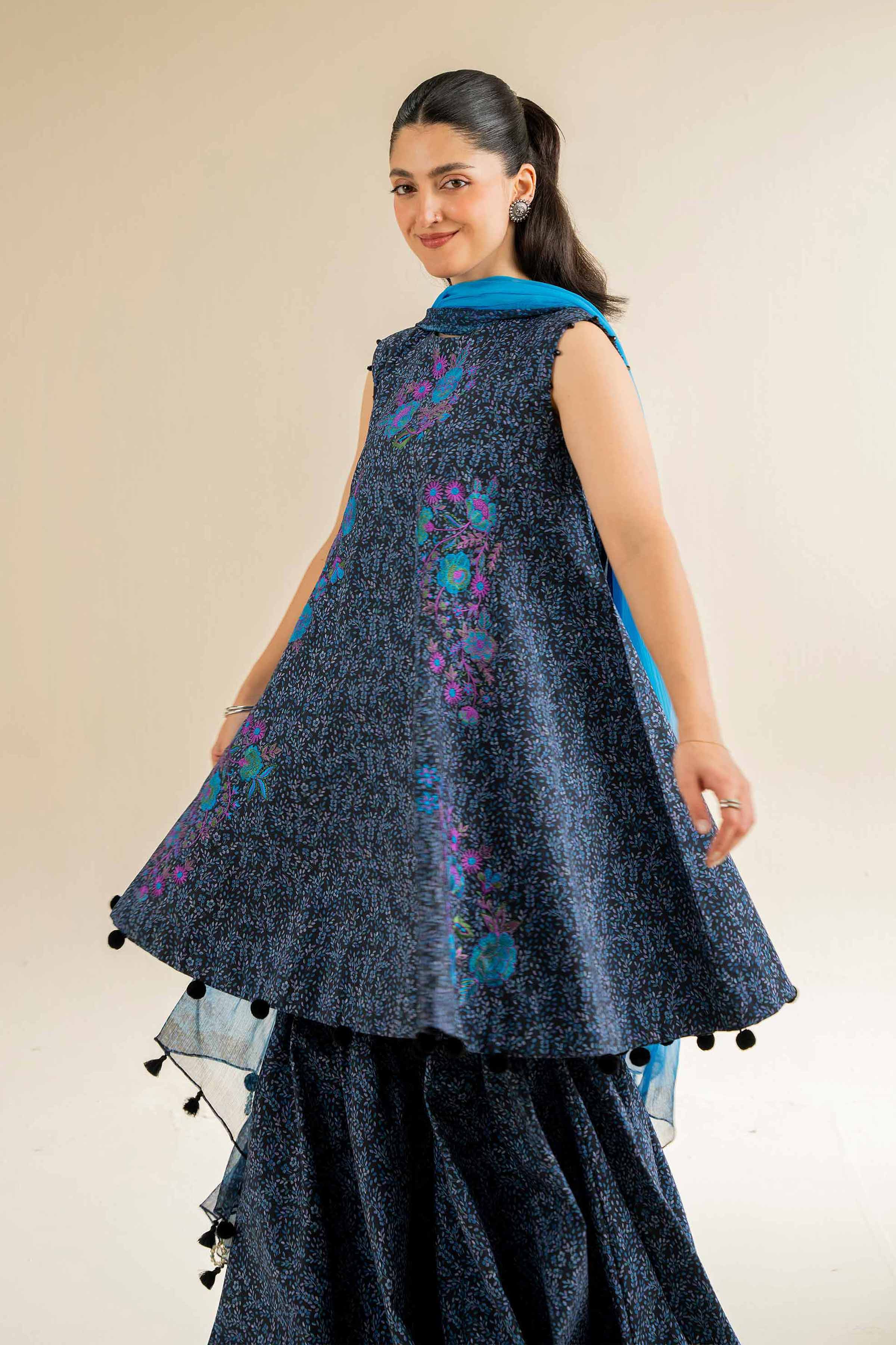 NishatUK - Blue Embroidered Cambric 3-piece unstitched Suit