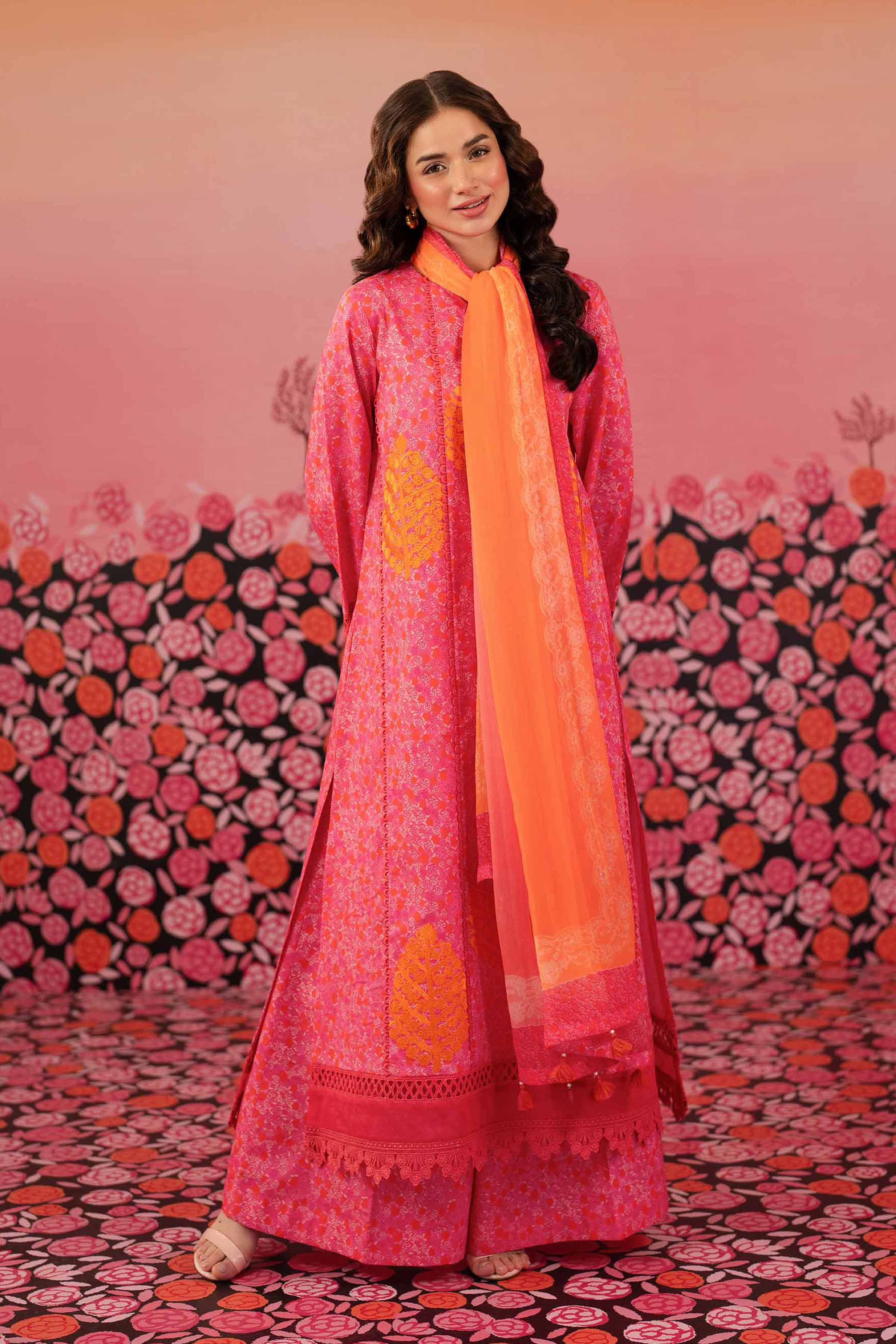 NishatUK - Pink Embroidered Cambric 3-piece unstitched Suit