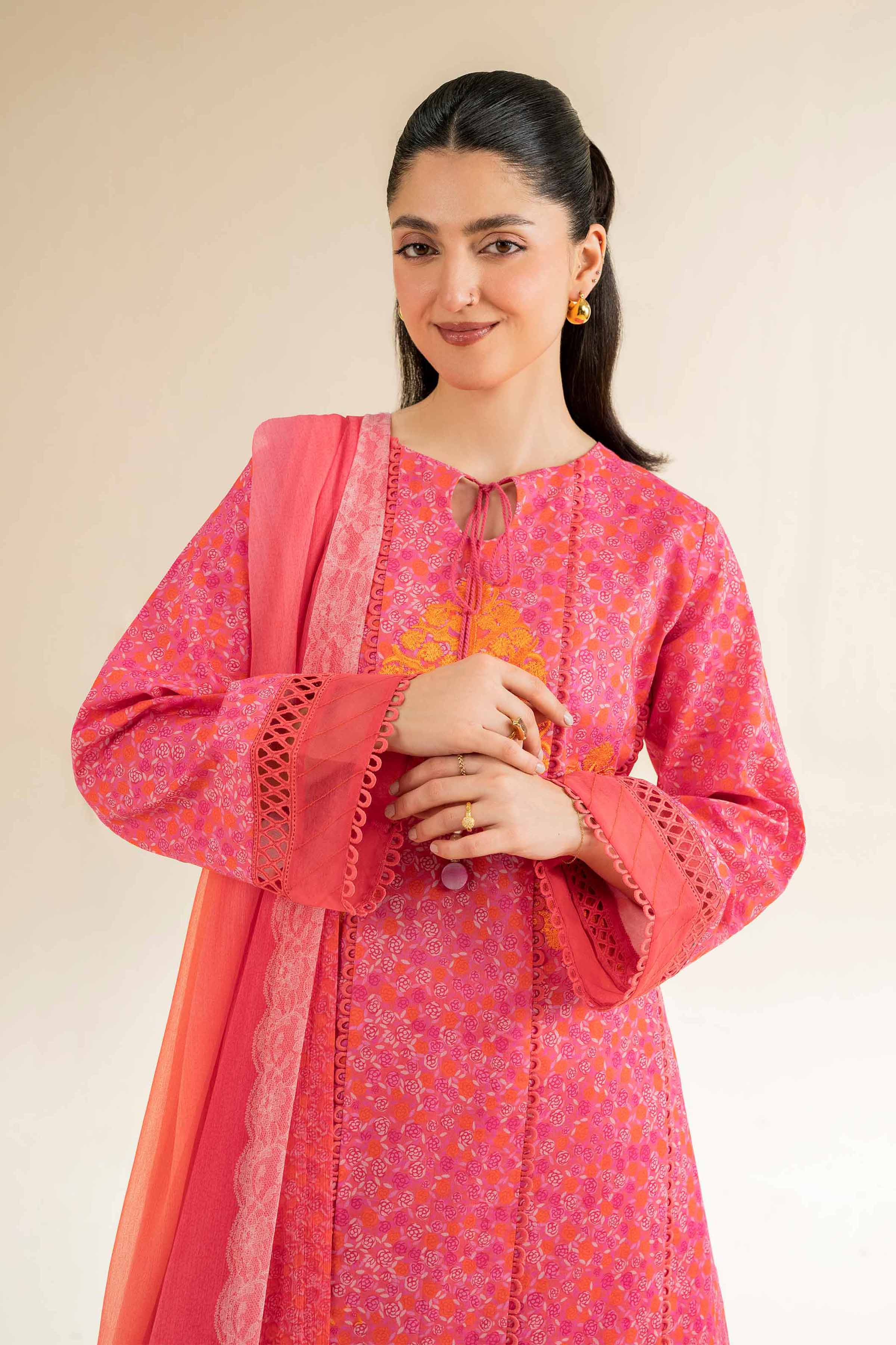 NishatUK - Pink Embroidered Cambric 3-piece unstitched Suit