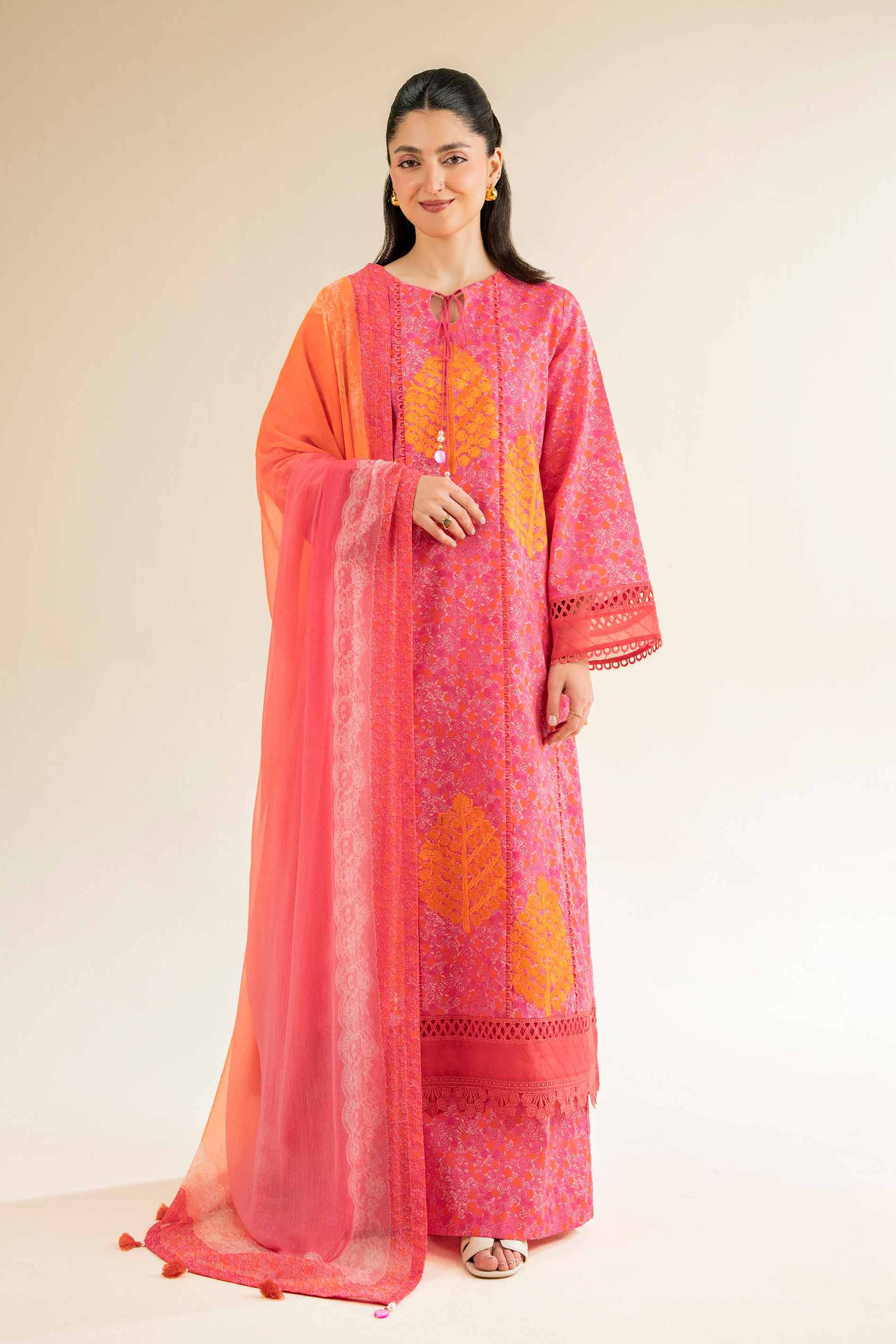 NishatUK - Pink Embroidered Cambric 3-piece unstitched Suit