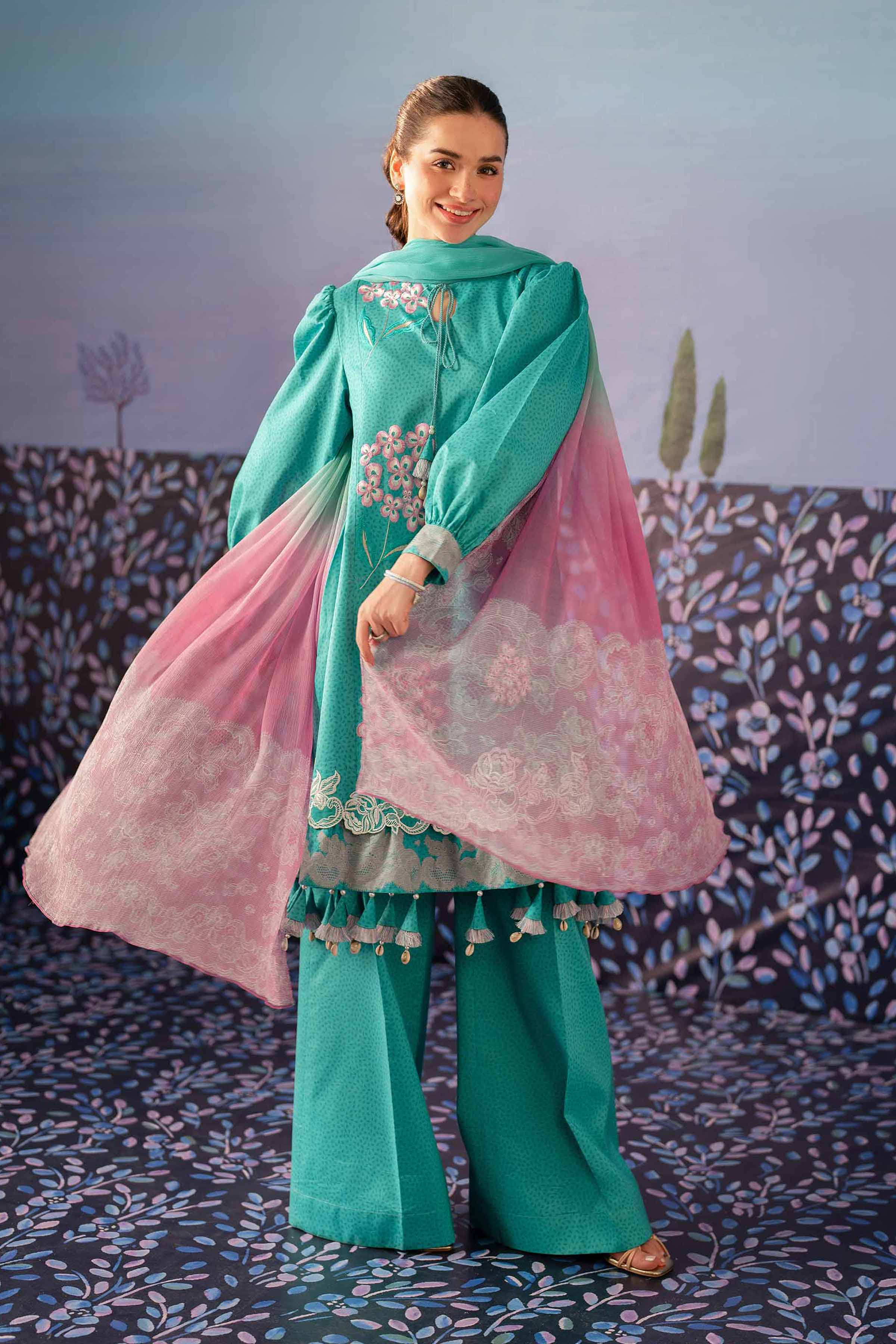 NishatUK - Sea Green Embroidered Cambric 3-piece unstitched Suit