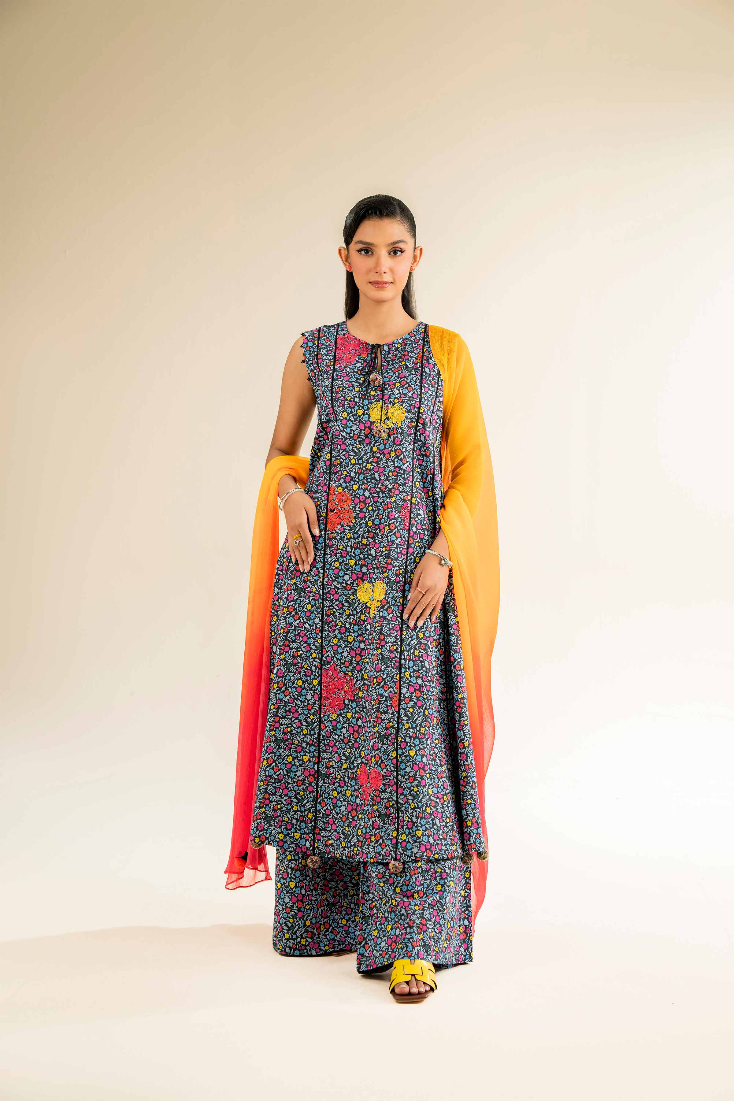 NishatUK - Pink & Black Embroidered Cambric 3-piece unstitched Suit
