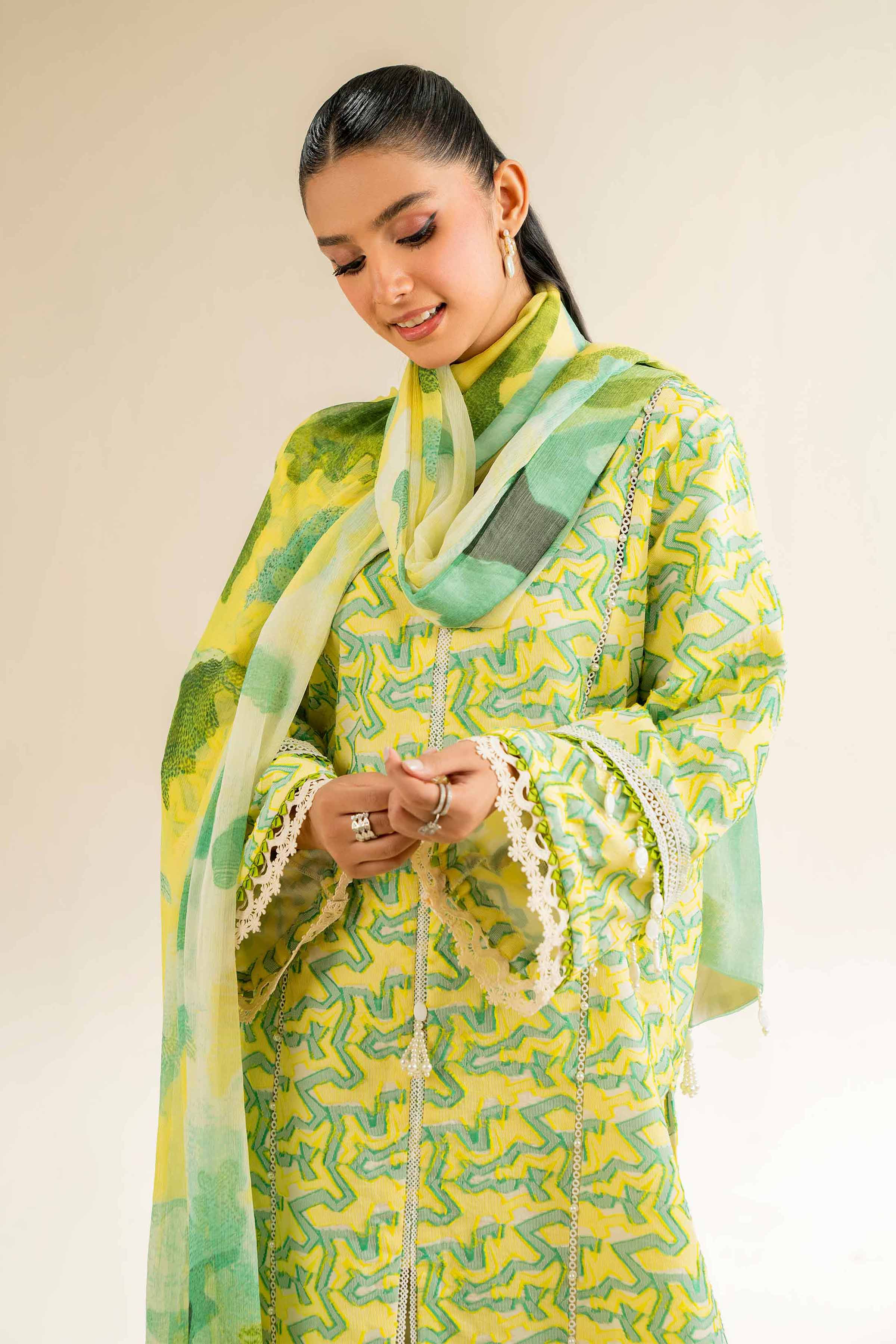 NishatUK - Green Embroidered Jacquard 3-piece unstitched Suit
