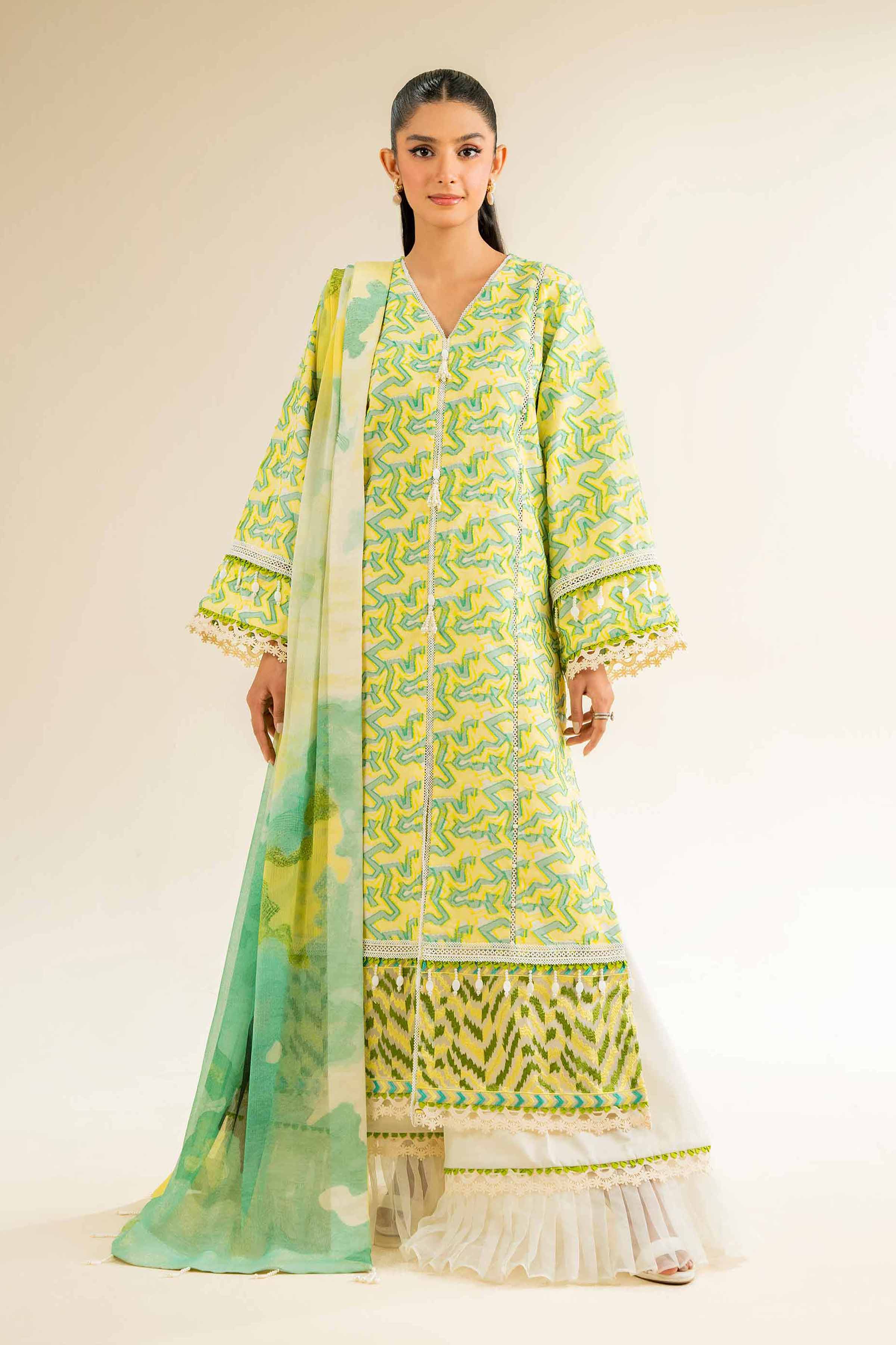 NishatUK - Green Embroidered Jacquard 3-piece unstitched Suit