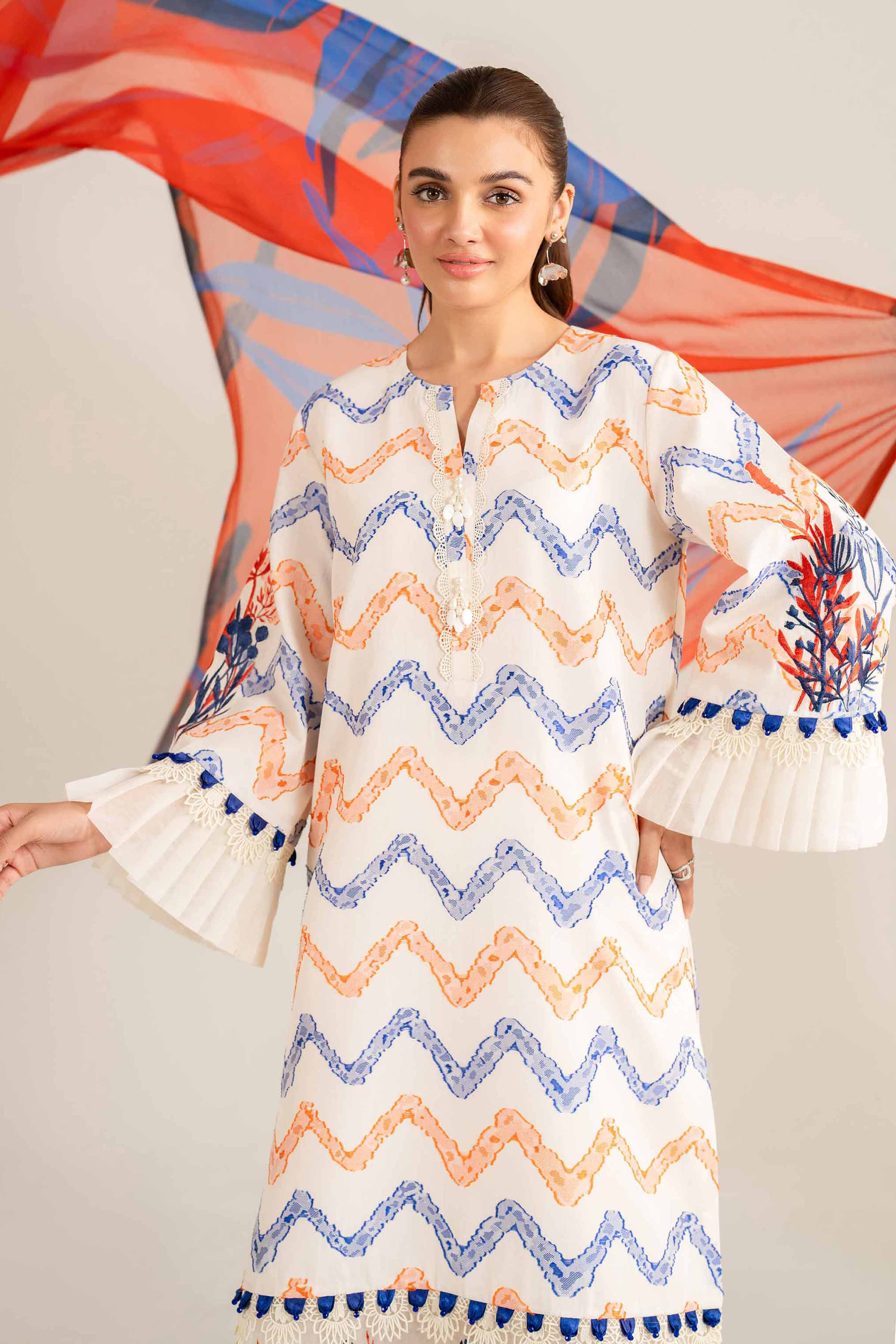NishatUK - Red Embroidered Jacquard 3-piece unstitched Suit