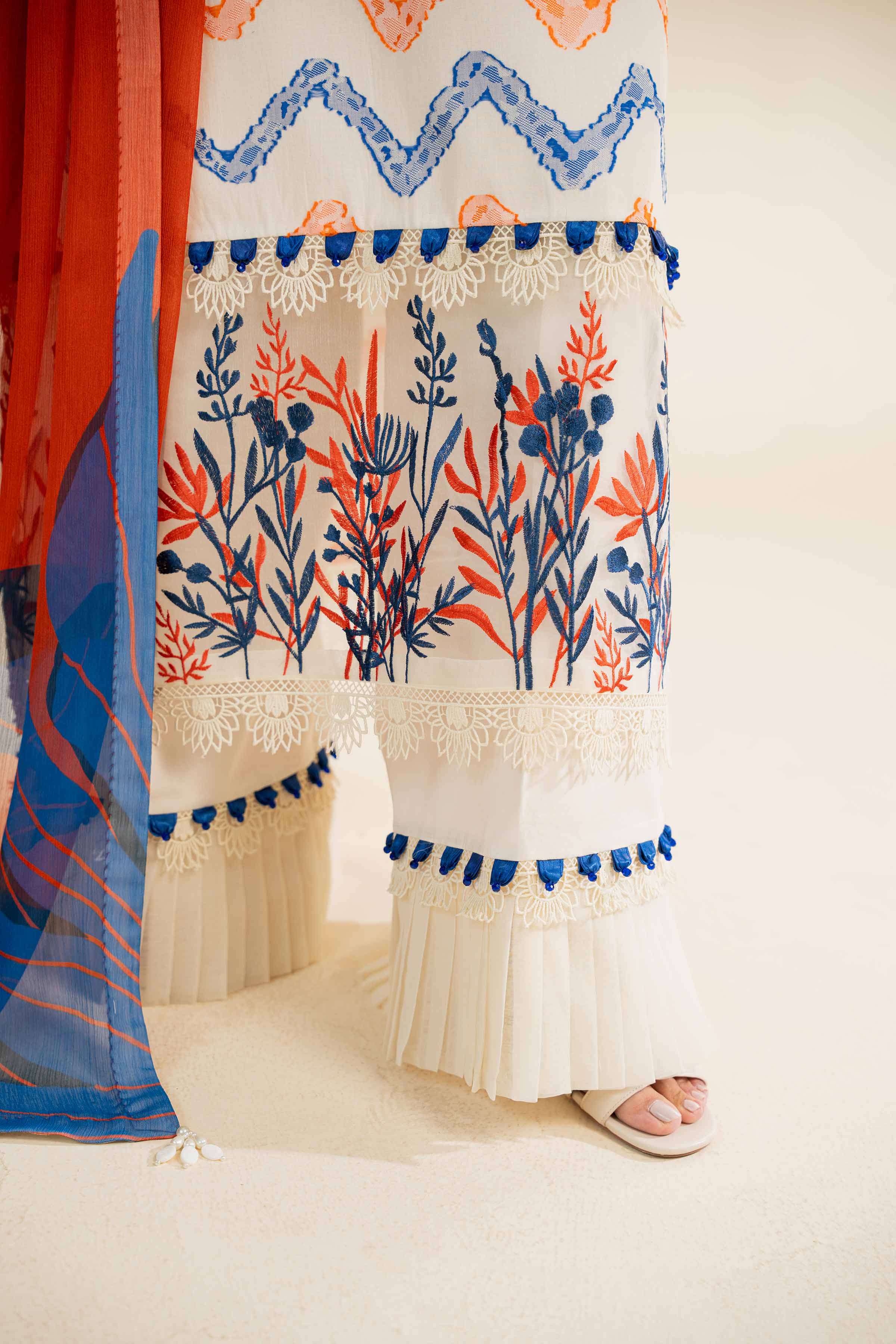 NishatUK - Red Embroidered Jacquard 3-piece unstitched Suit