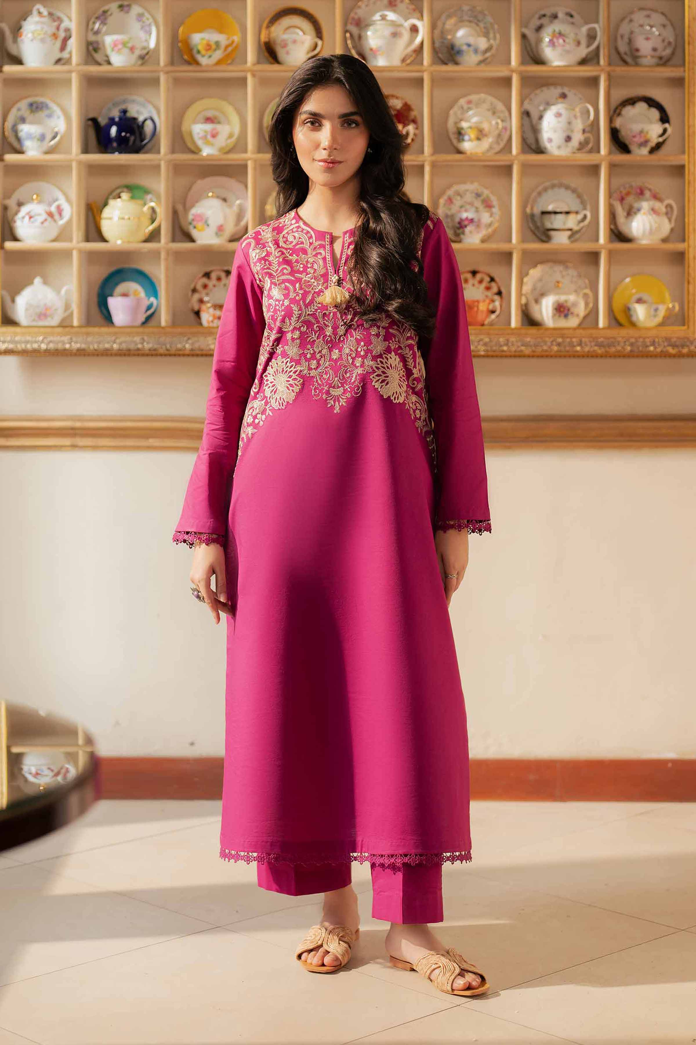 NishatUK - Magenta Embroidered Cambric 2-piece unstitched Dress