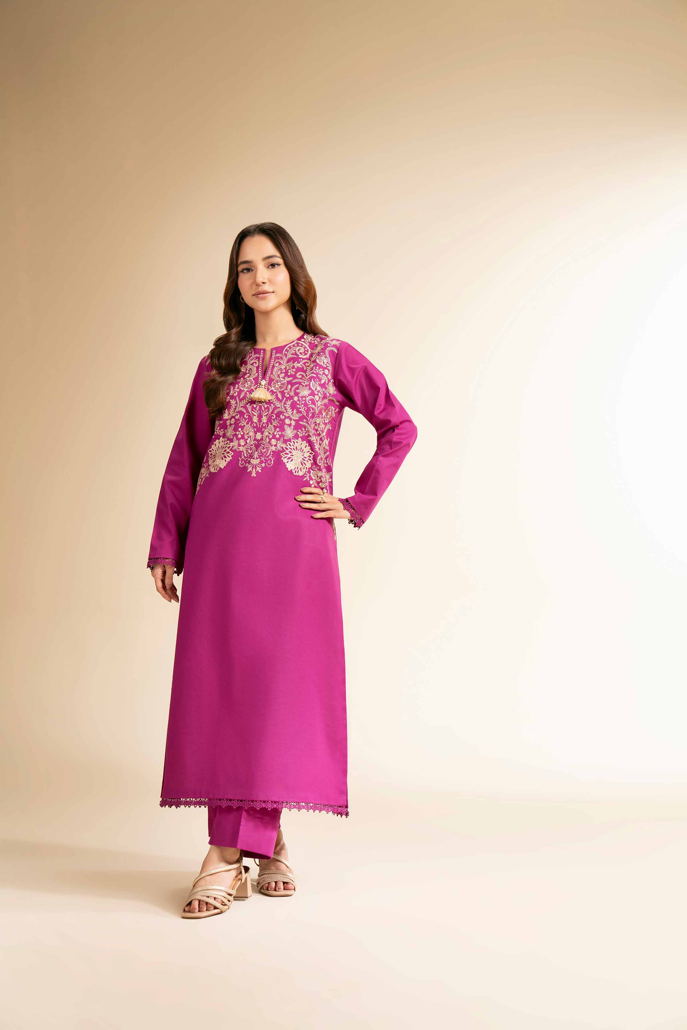 NishatUK - Magenta Embroidered Cambric 2-piece unstitched Dress