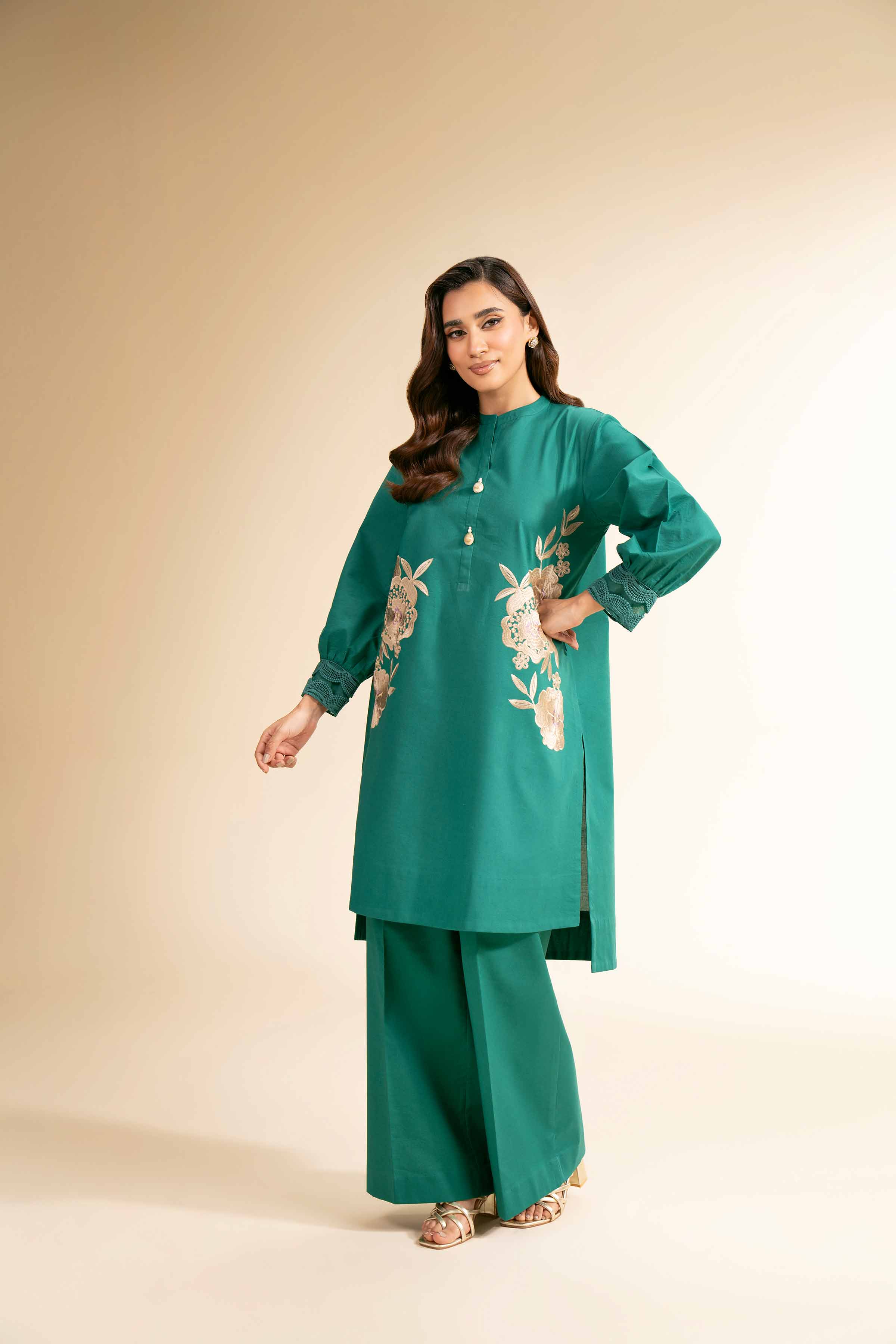 NishatUK - Green Embroidered Cambric 2-piece unstitched Dress