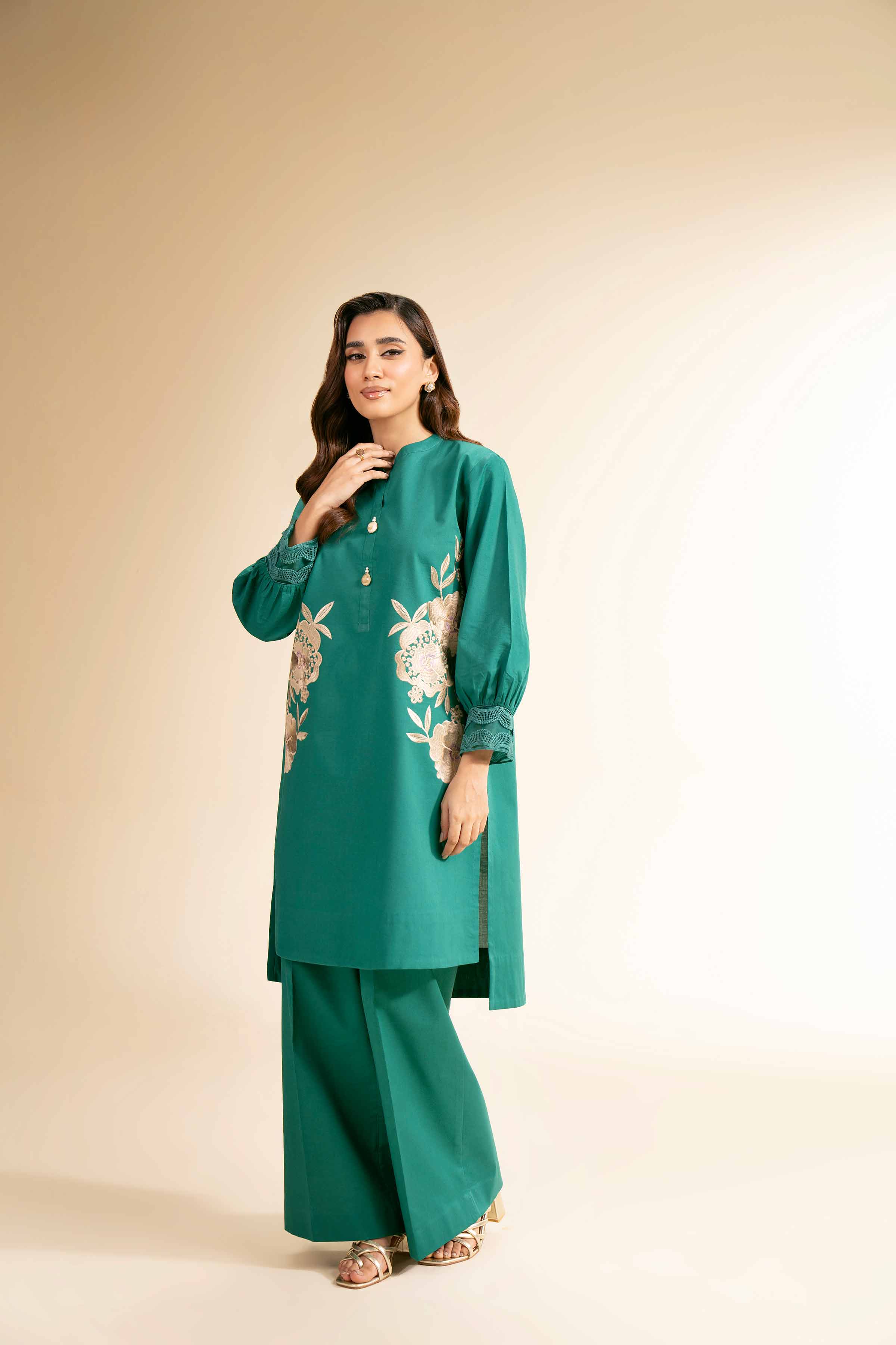 NishatUK - Green Embroidered Cambric 2-piece unstitched Dress