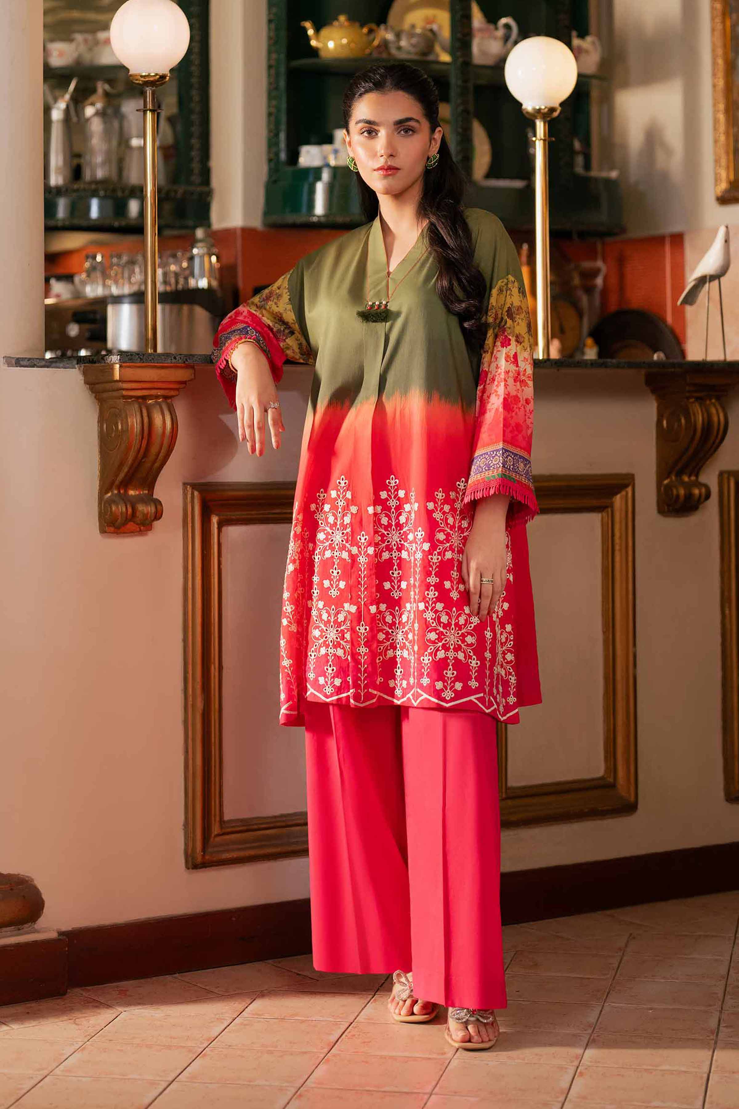 NishatUK - Green Embroidered Lawn 2-piece unstitched Dress