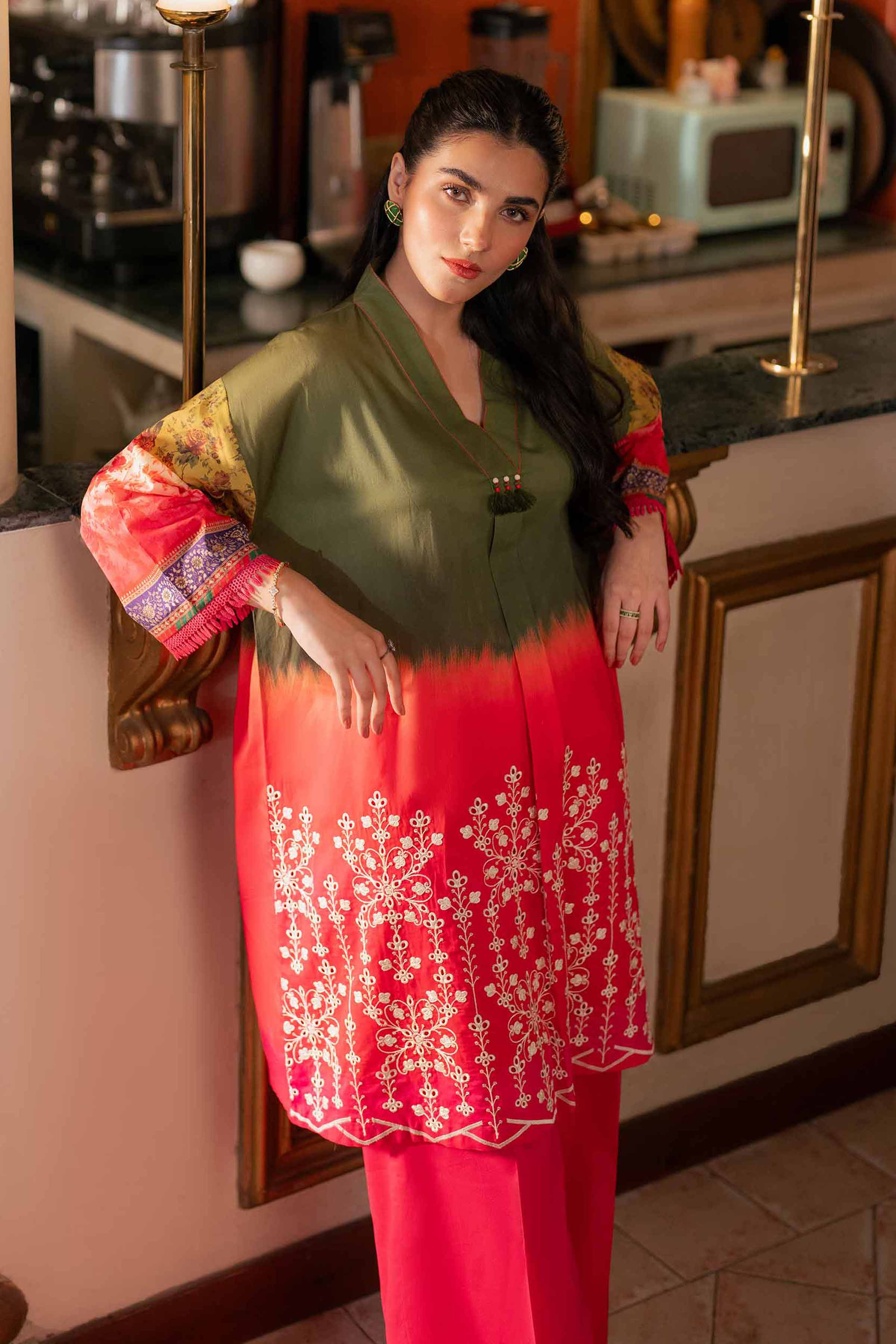 NishatUK - Green Embroidered Lawn 2-piece unstitched Dress