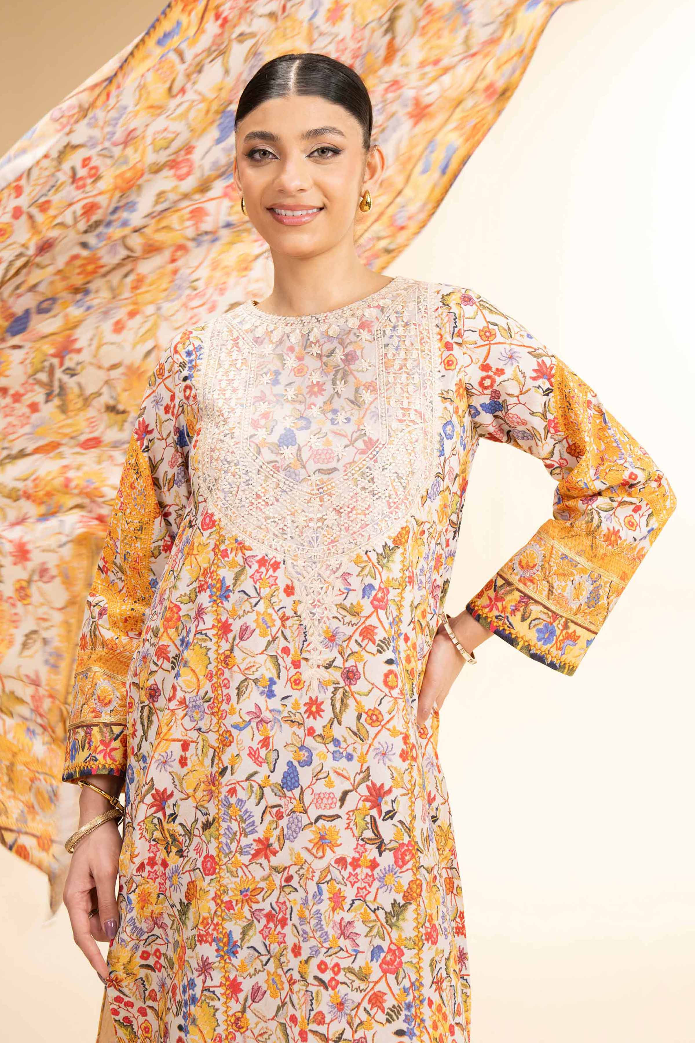 NishatUK - Grey Embroidered Lawn 3-piece unstitched Suit
