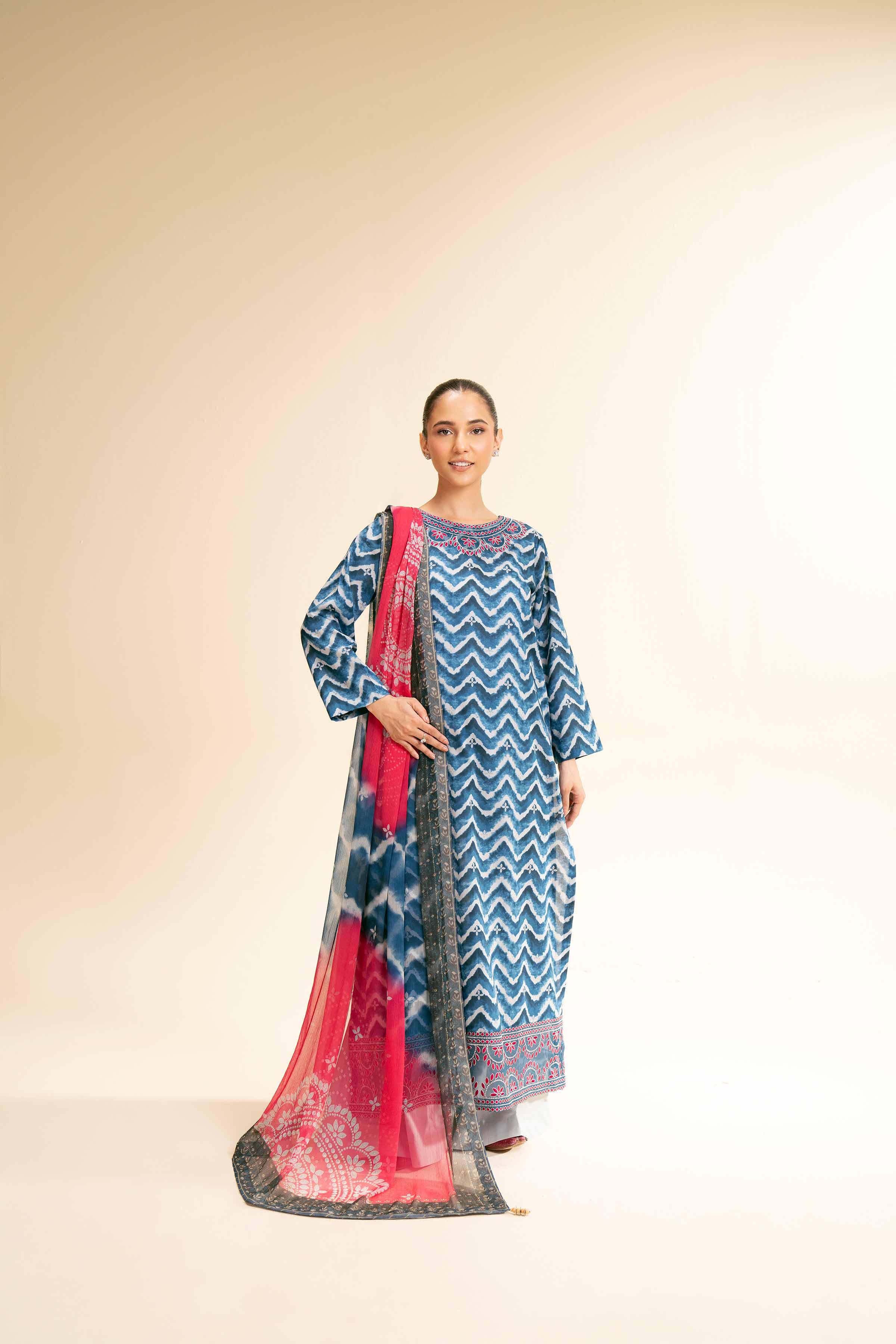 NishatUK - Blue Embroidered Lawn 3-piece unstitched Suit